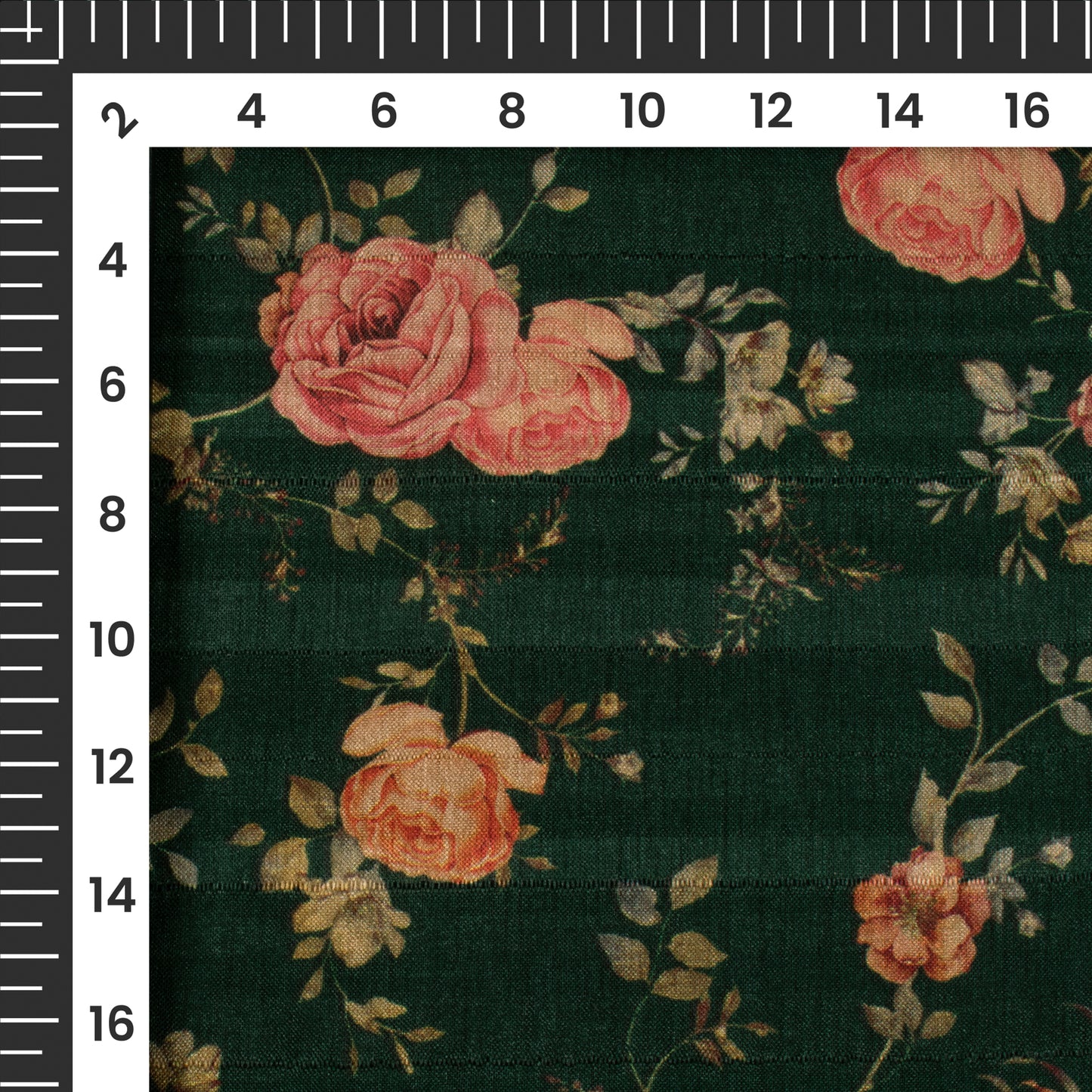 Dark Green Floral Digital Print Art Tusser Fabric