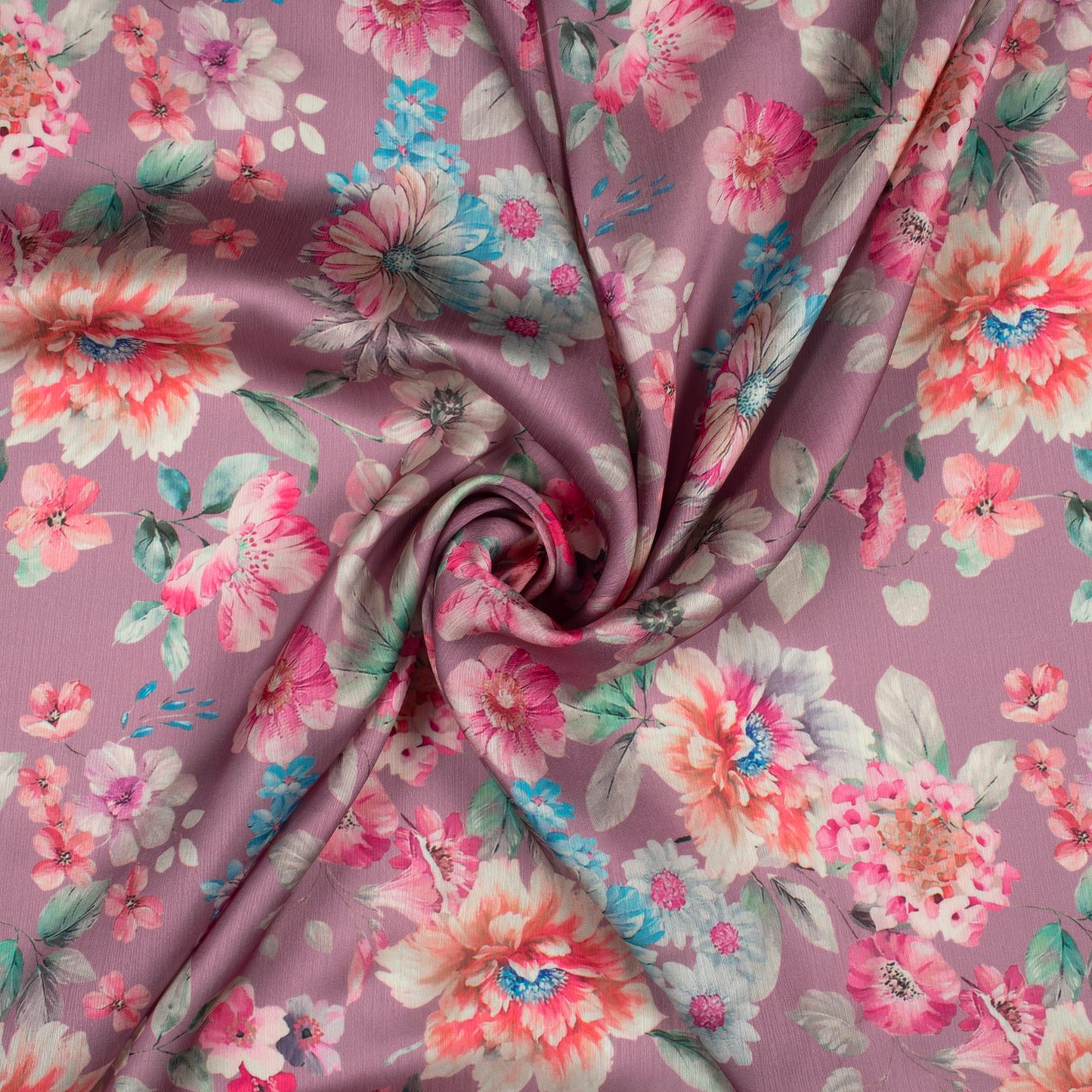 Taffy Pink Floral Digital Print Chiffon Satin Fabric