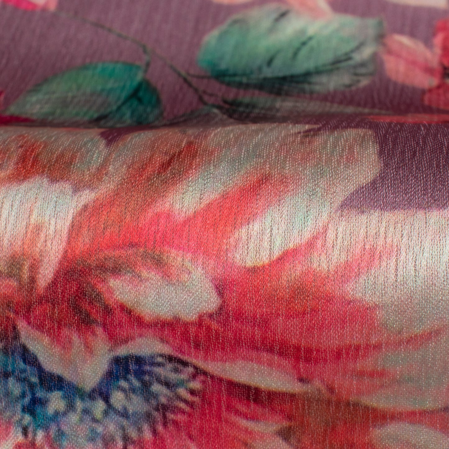 Taffy Pink Floral Digital Print Chiffon Satin Fabric
