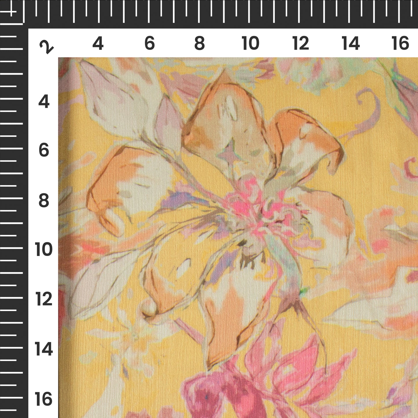 Pastle Yellow Floral Digital Print Chiffon Satin Fabric