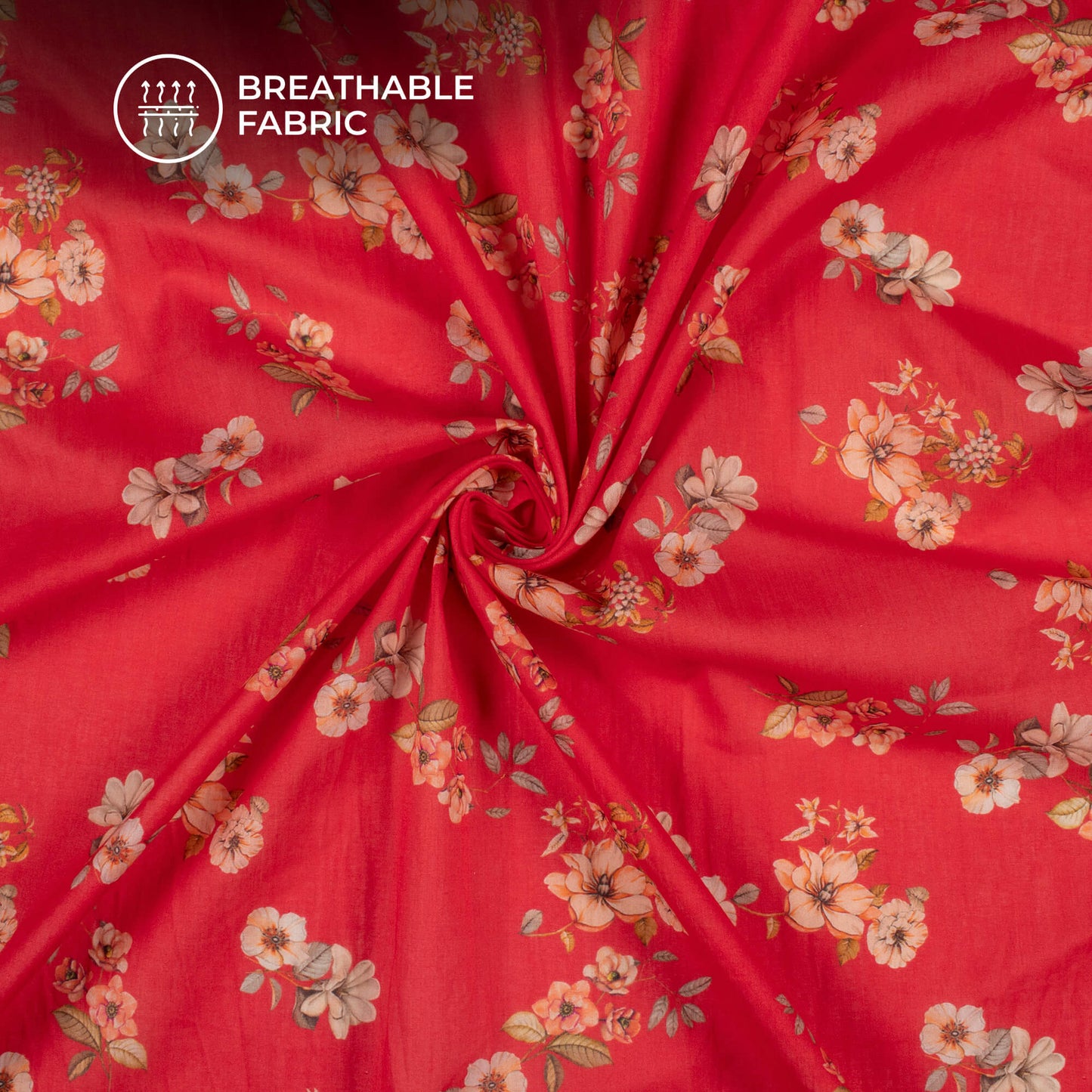 Rose Red Floral Digital Print Pure Cotton Mulmul Fabric