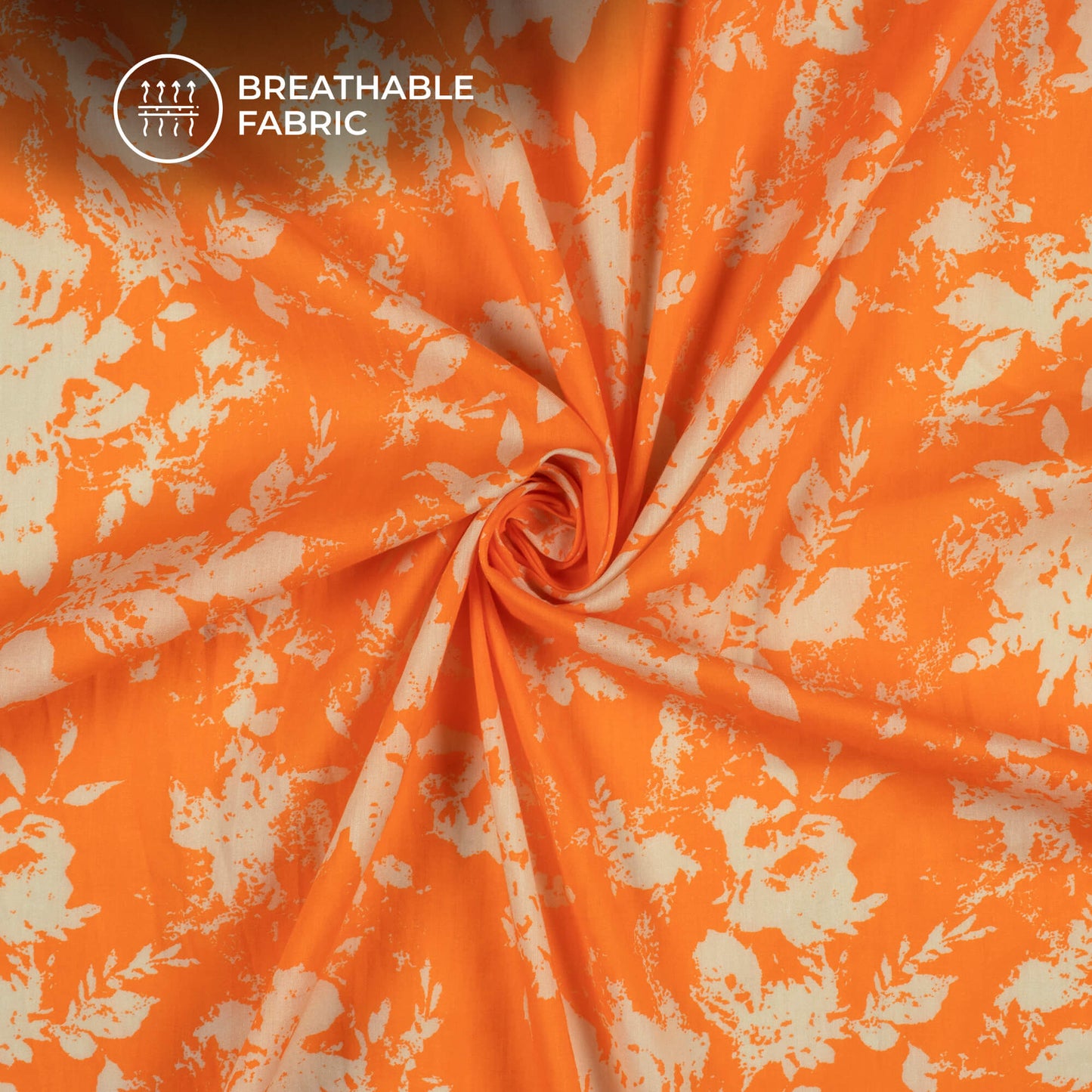 Tiger Orange Floral Digital Print Pure Cotton Mulmul Fabric