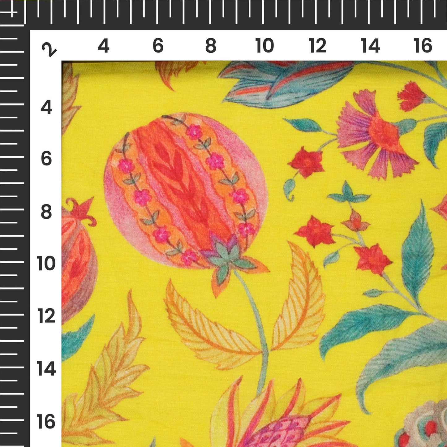 Lemon Yellow Floral Digital Print Pure Cotton Mulmul Fabric