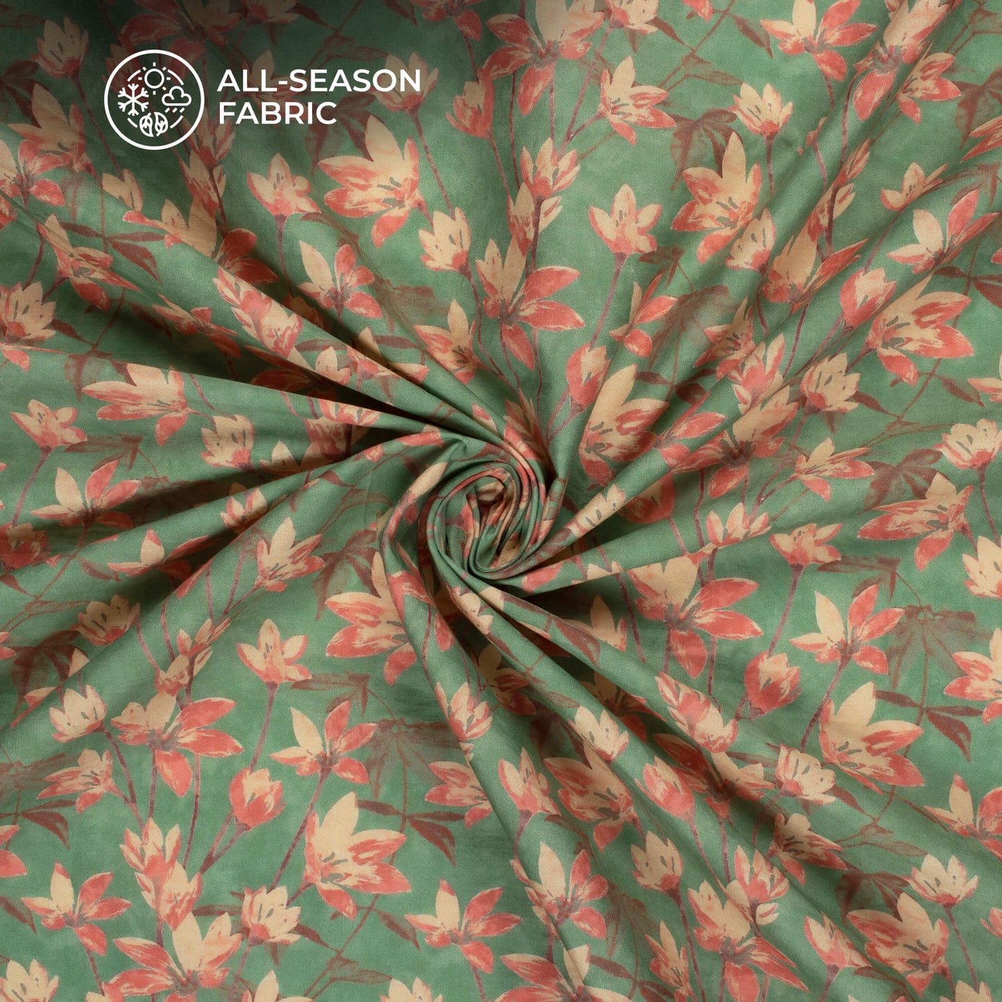 Light Green Floral Digital Print Poplin Fabric (Width 58 Inches)