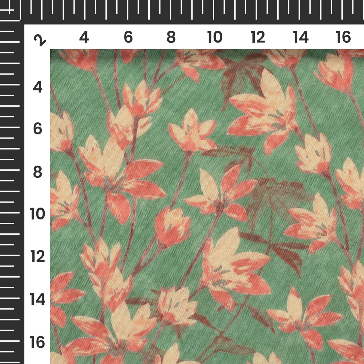 Light Green Floral Digital Print Poplin Fabric (Width 58 Inches)
