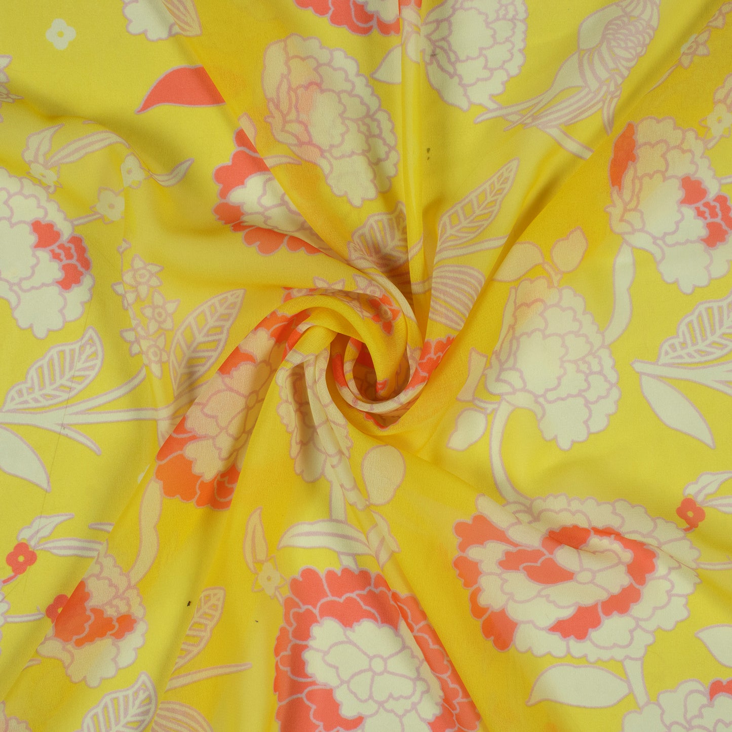 Yellow Floral Digital Print Georgette Fabric