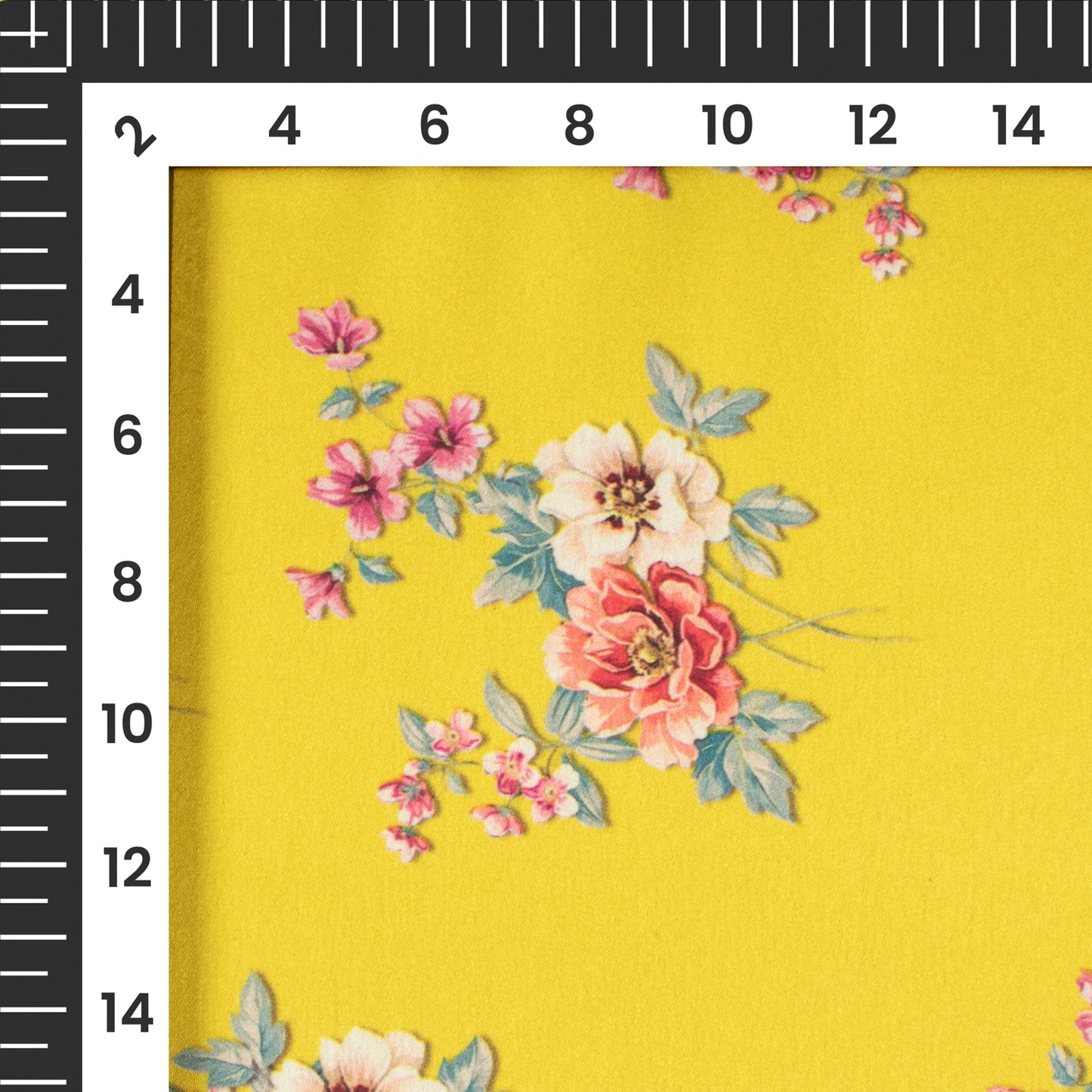 Yellow Floral Digital Print Japan Satin Fabric