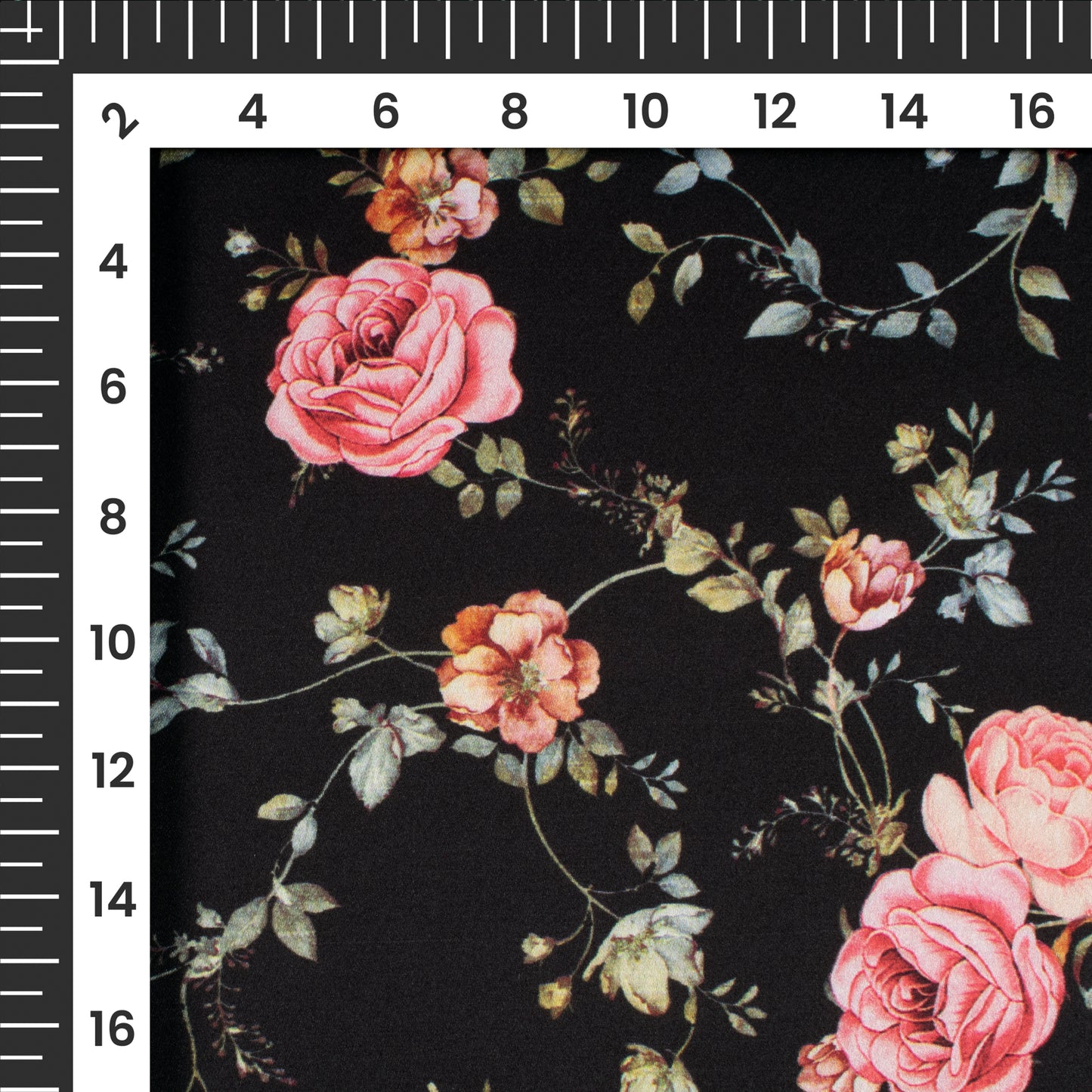 Top Selling Black Floral Digital Print Japan Satin Fabric