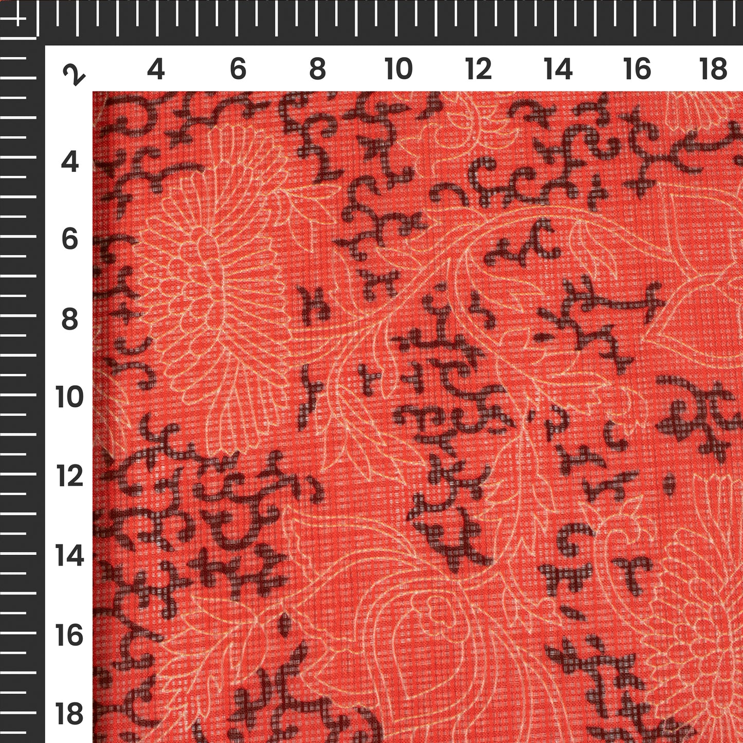 Vermillion Floral Digital Print Kota Doria Fabric