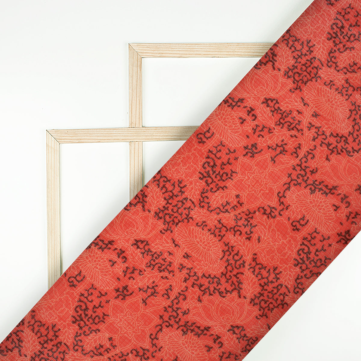 Vermillion Floral Digital Print Kota Doria Fabric