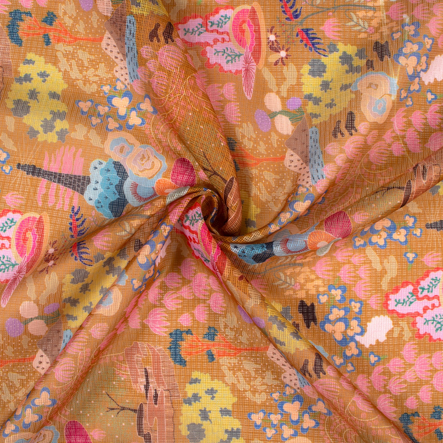 Trendy Quirky Digital Print Kota Doria Fabric