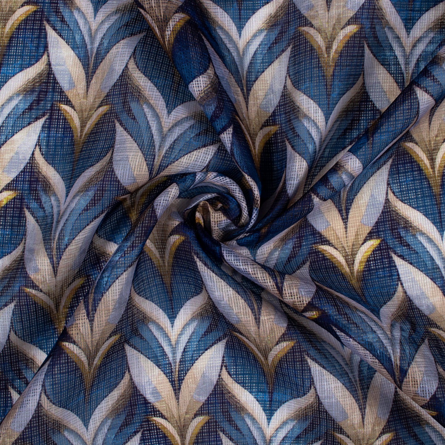 Blue Abstract Digital Print Kota Doria Fabric
