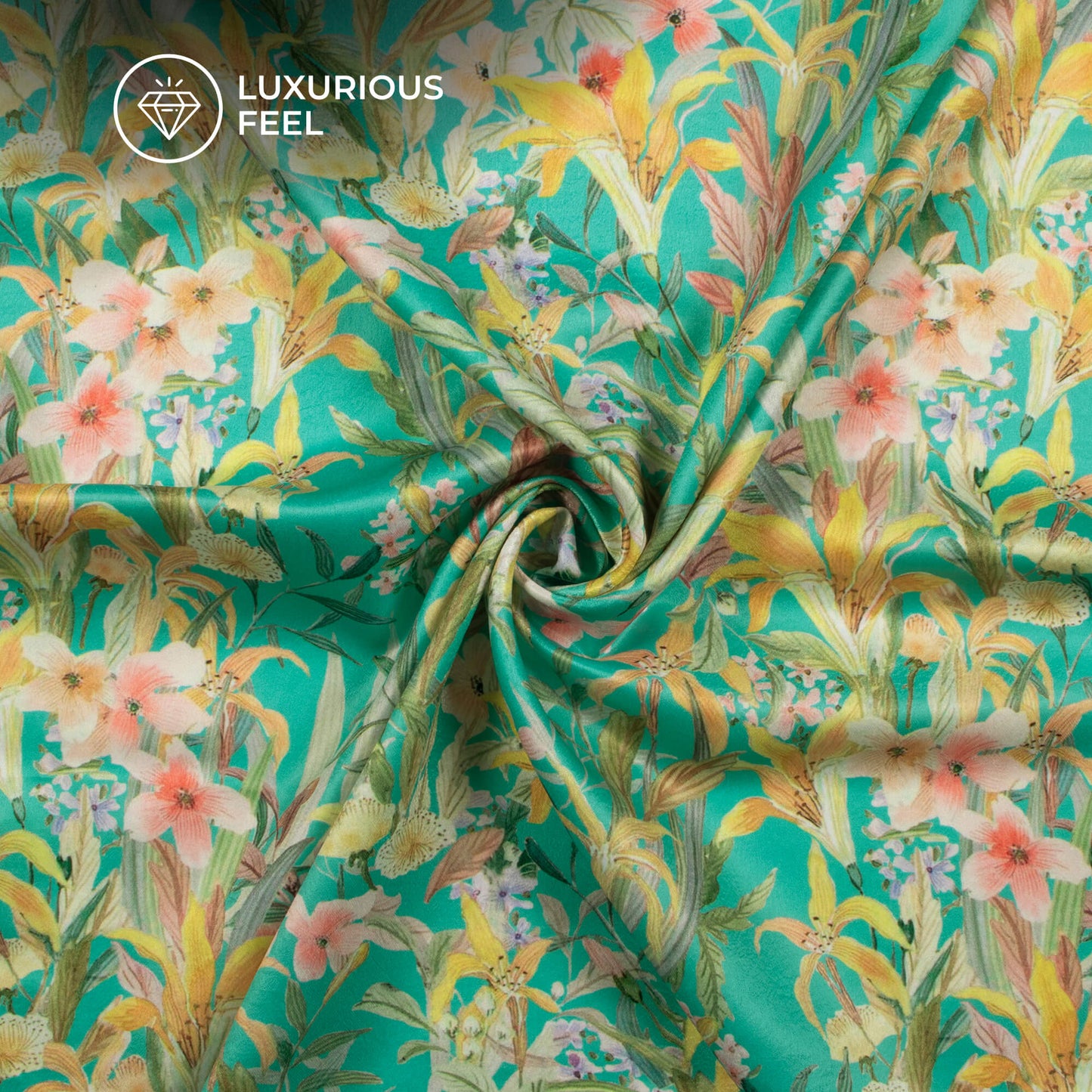 Elegant Floral Digital Print Lush Satin Fabric