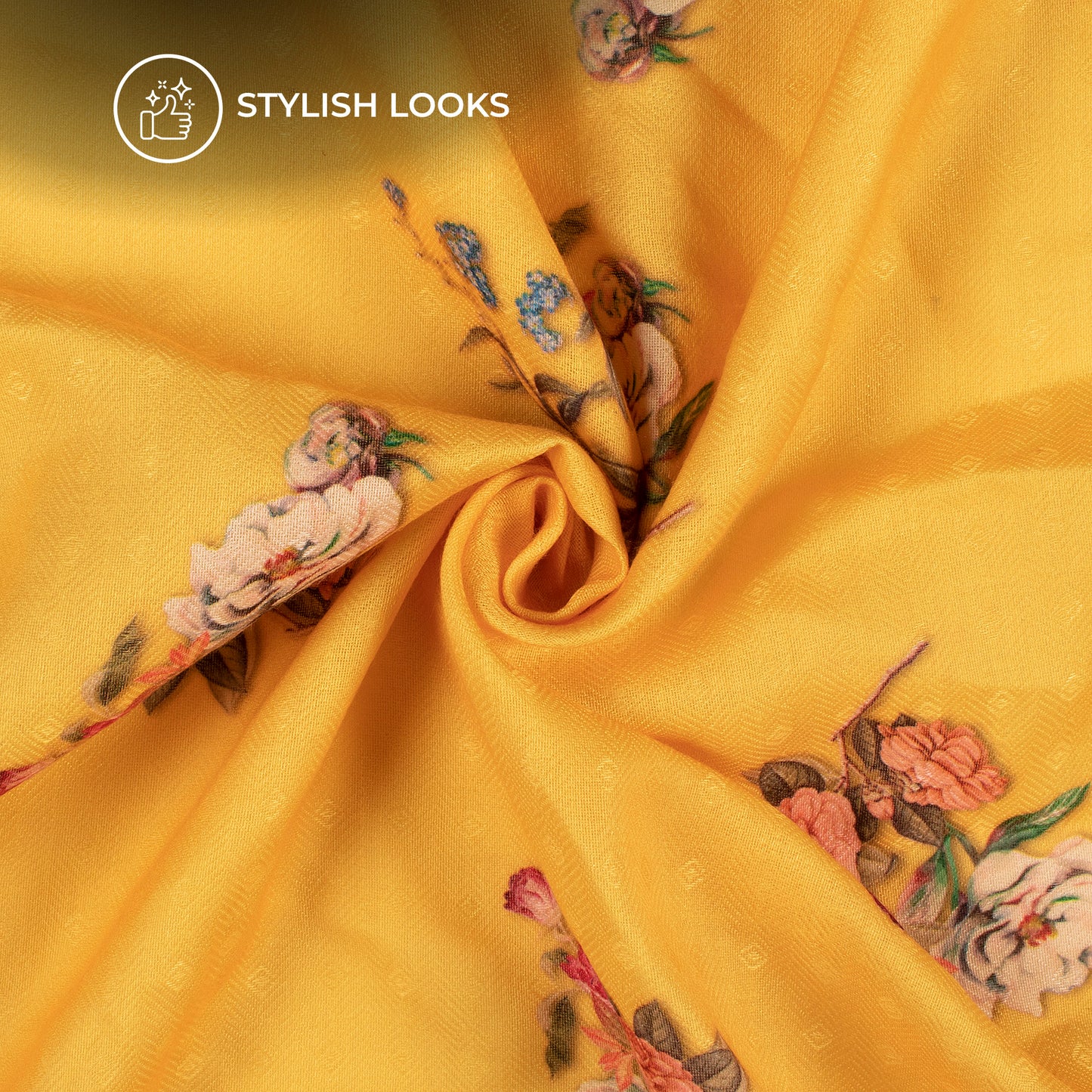 Yellow Floral Digital Print Pashmina Fabric