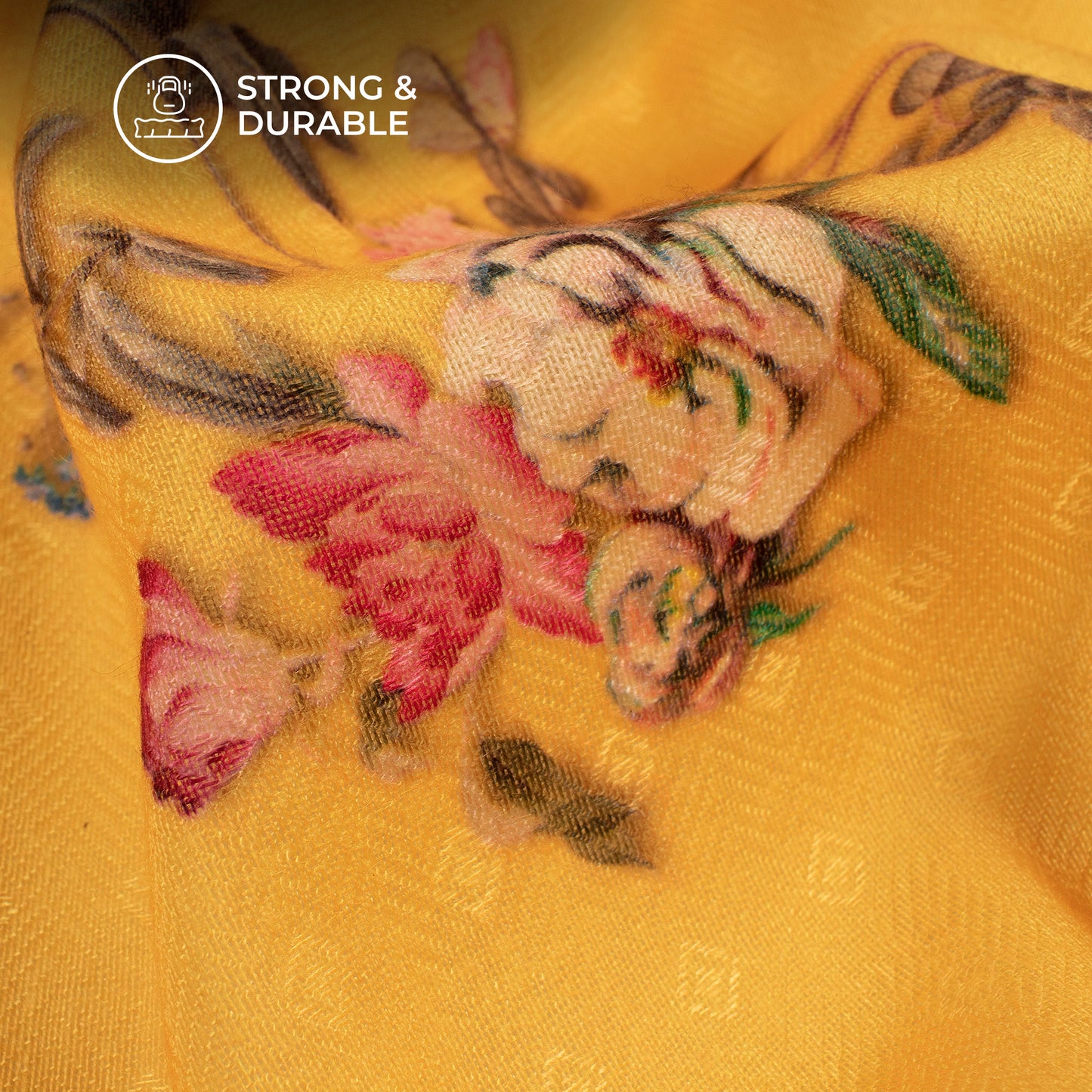 Yellow Floral Digital Print Pashmina Fabric