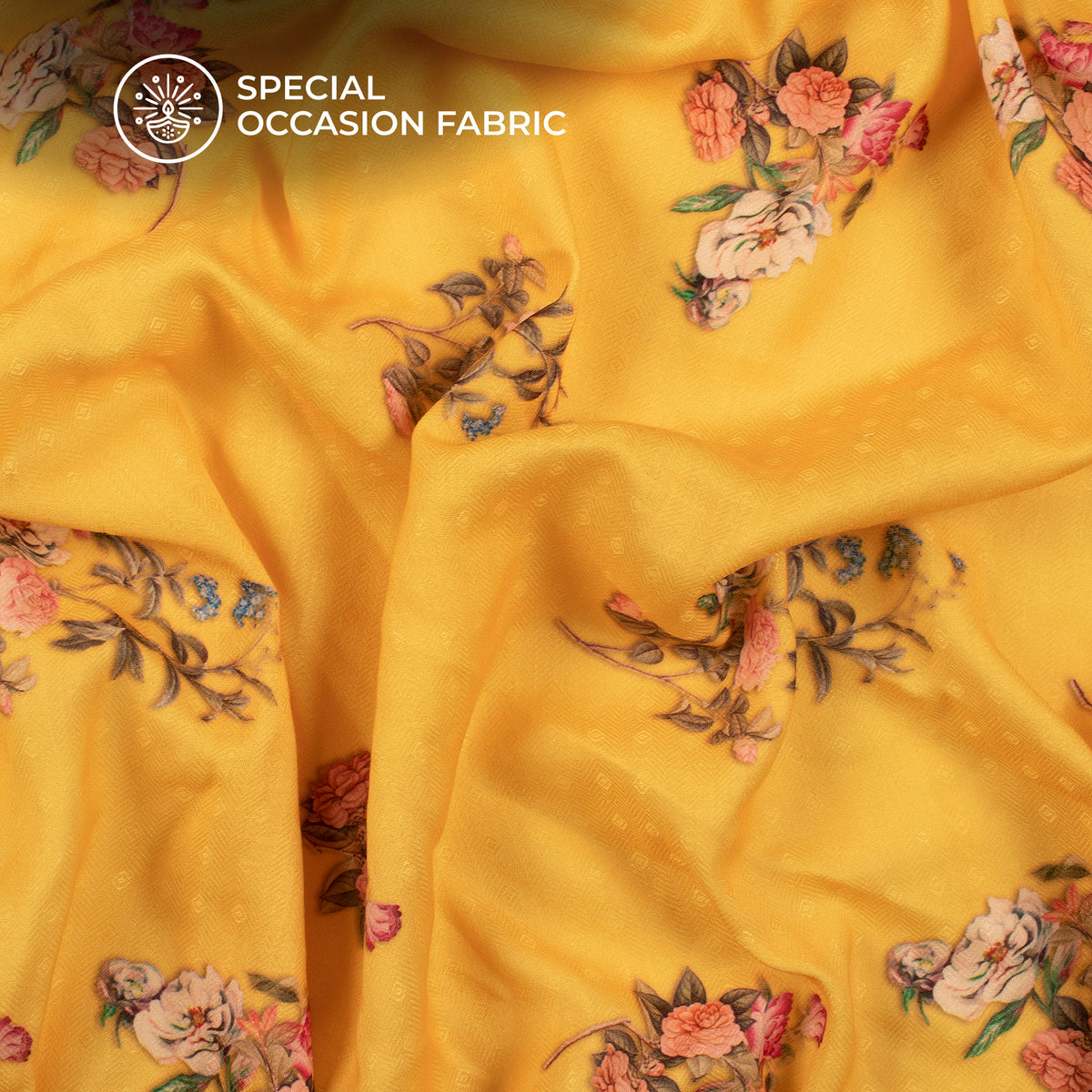 Yellow Floral Digital Print Pashmina Fabric