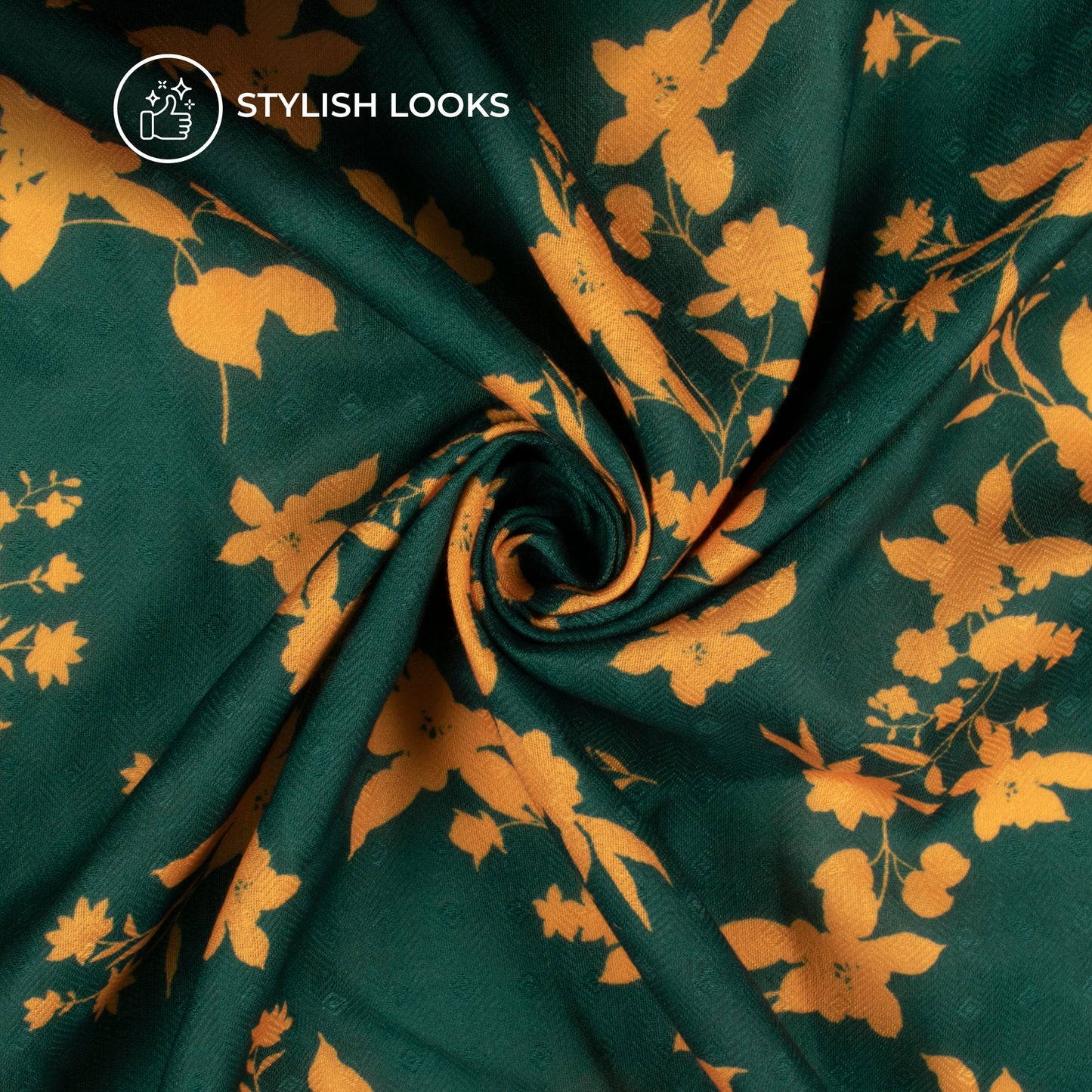 Pine Green Floral Digital Print Pashmina Fabric