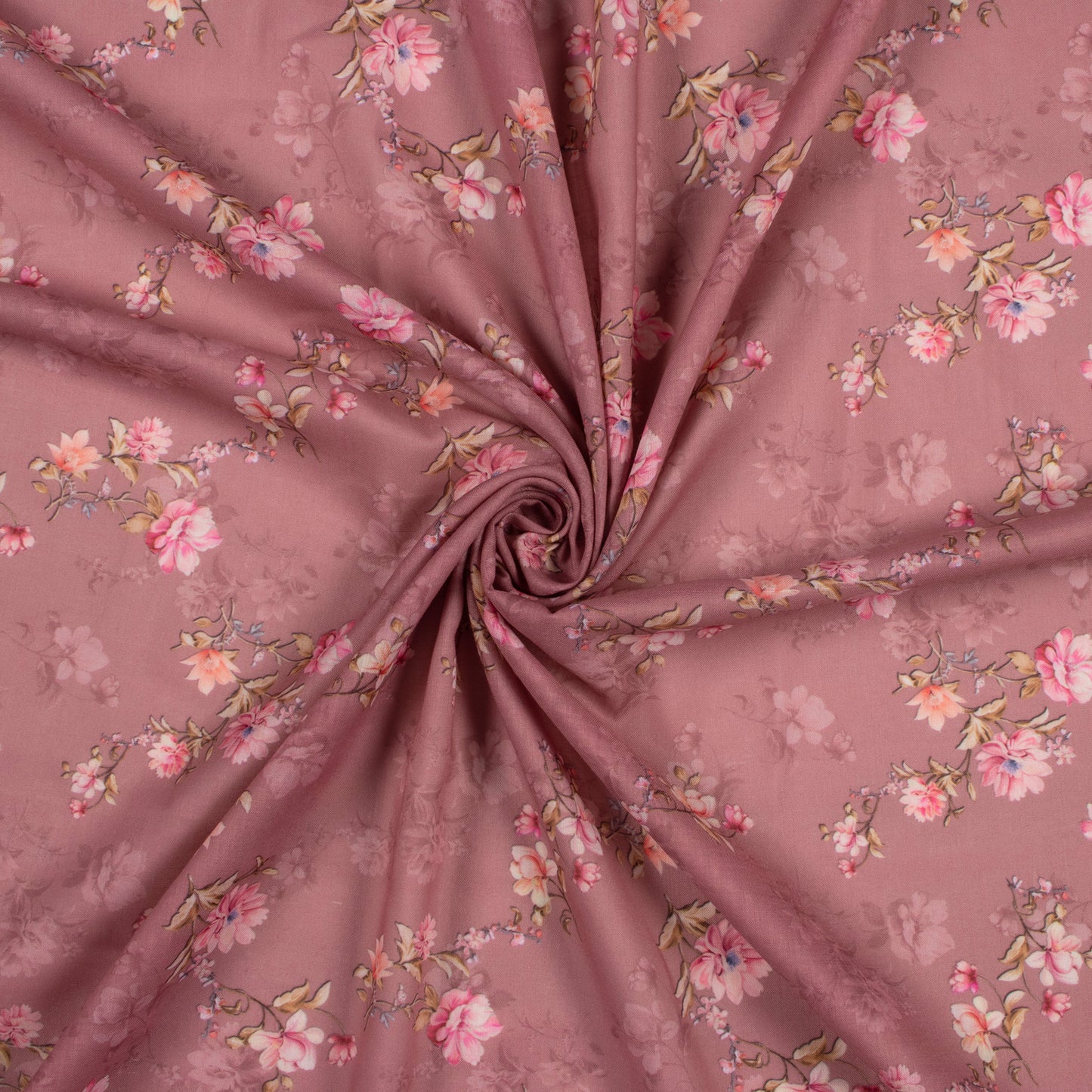 Baby Pink Floral Digital Print Poly Cambric Fabric