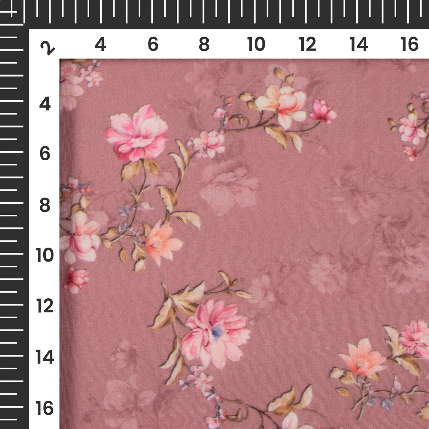 Baby Pink Floral Digital Print Poly Cambric Fabric