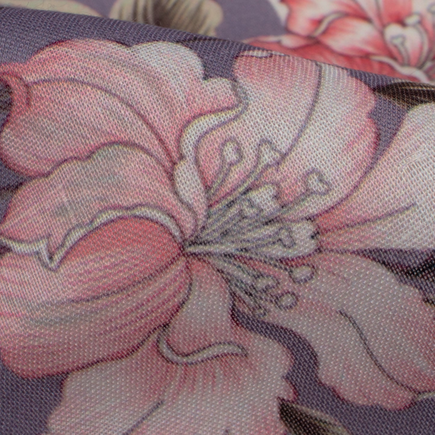 Solid Purple Floral Digital Print Poly Cambric Fabric