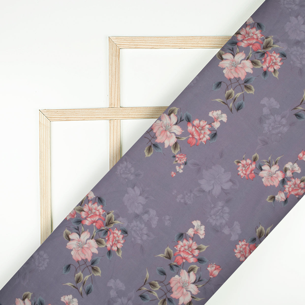 Solid Purple Floral Digital Print Poly Cambric Fabric