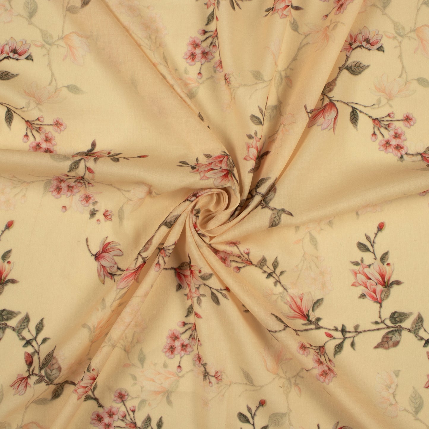 Pastle Yellow Floral Digital Print Poly Cambric Fabric