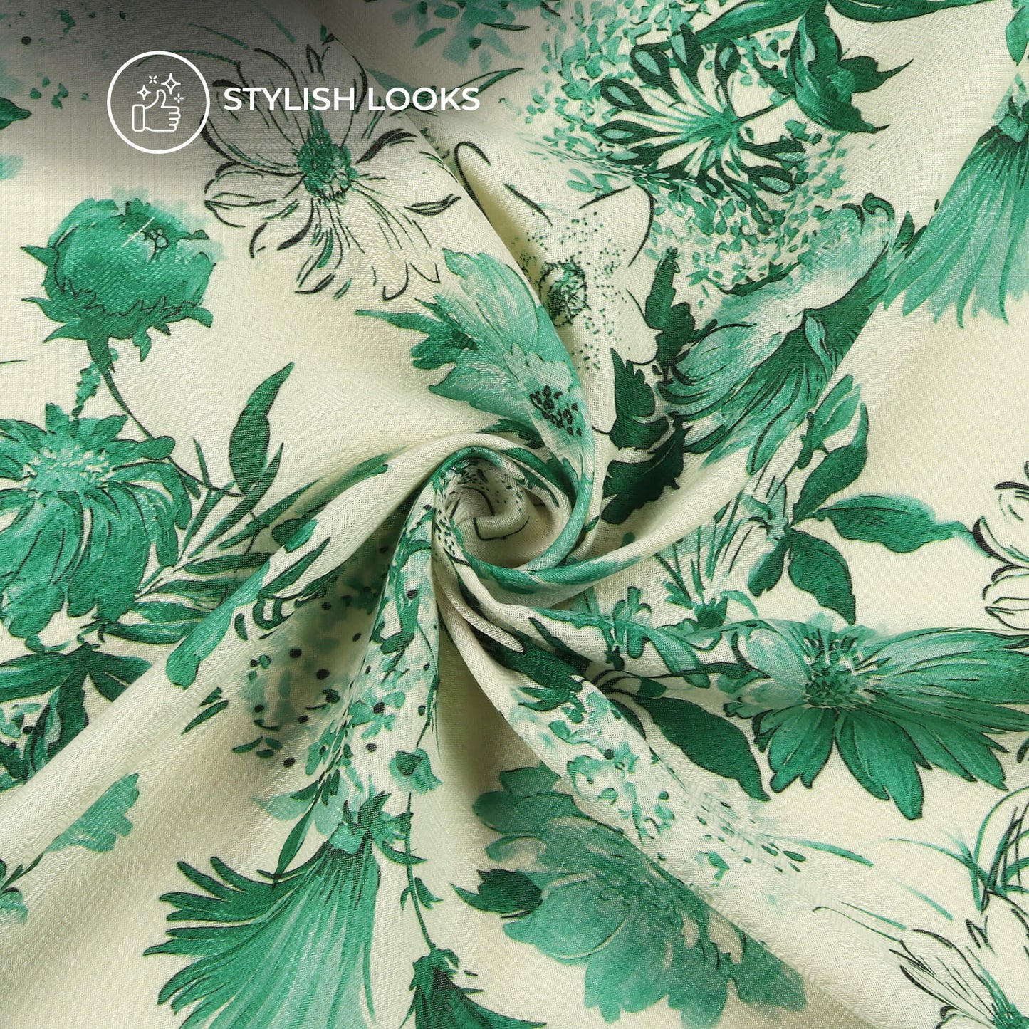 Pine Green Floral Digital Print Elegant Blend Pashmina Fabric