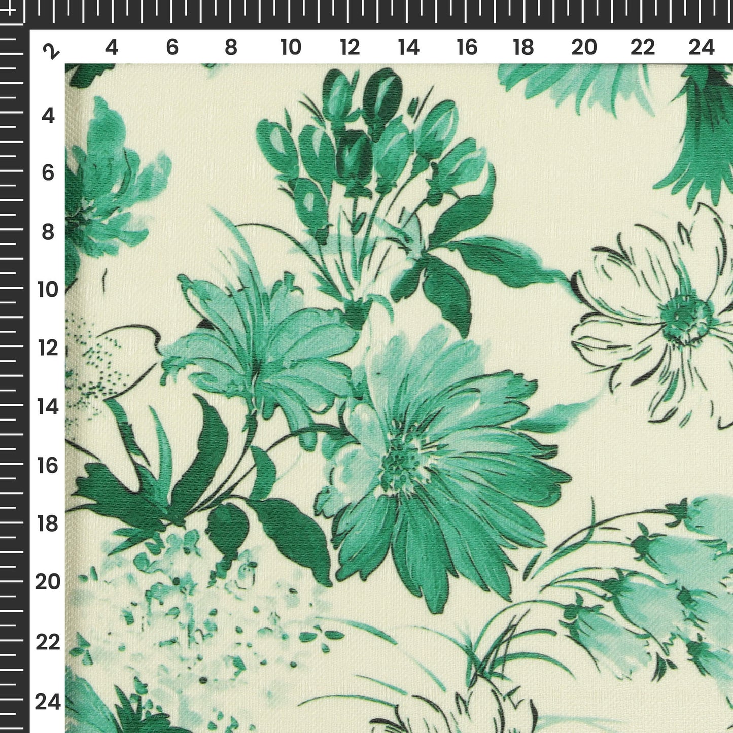 Pine Green Floral Digital Print Elegant Blend Pashmina Fabric