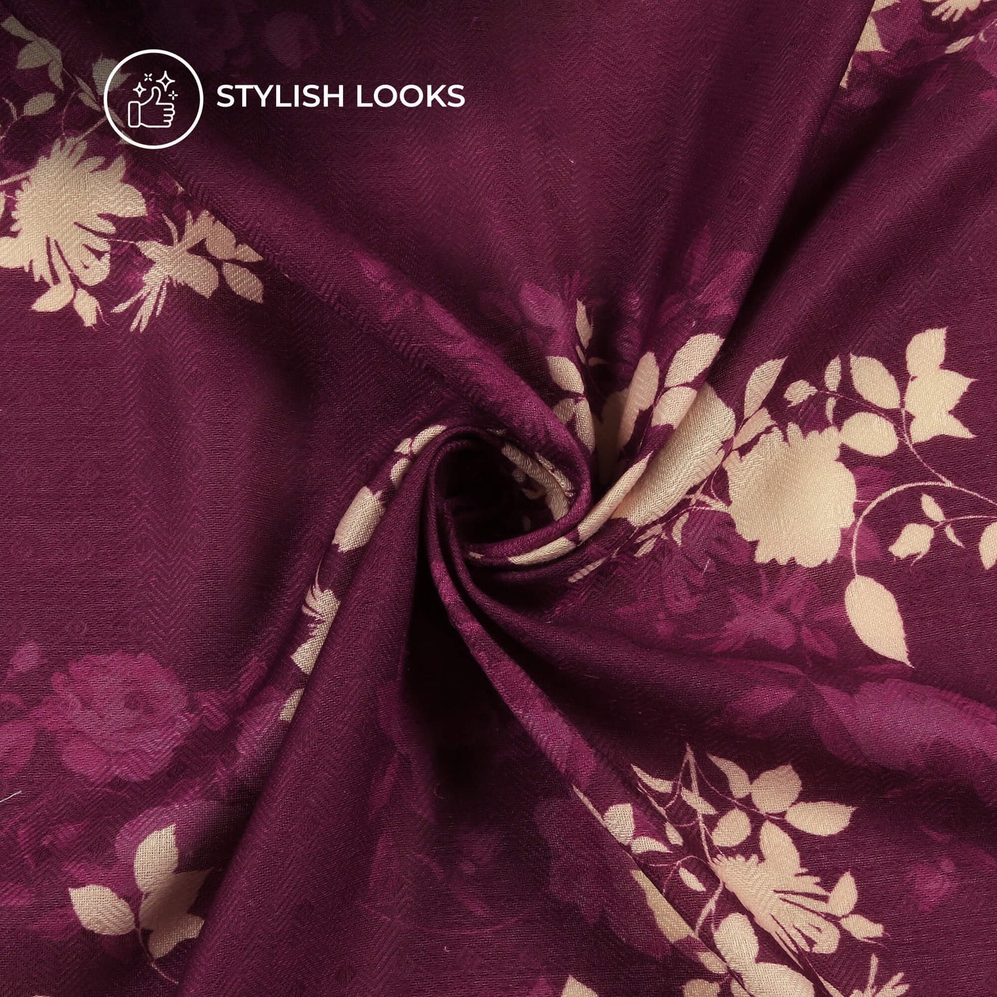 Plum Purple Floral Digital Print Elegant Blend Pashmina Fabric