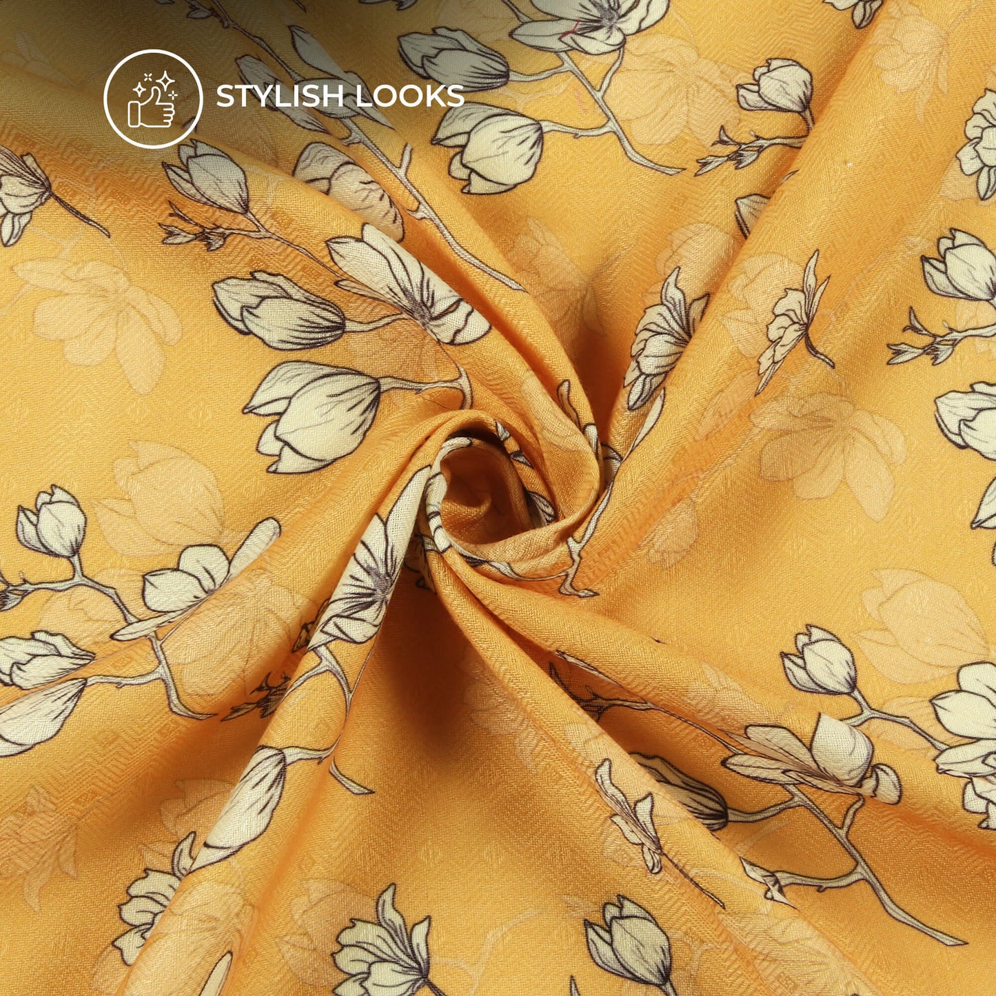Mustard Yellow Floral Digital Print Elegant Blend Pashmina Fabric