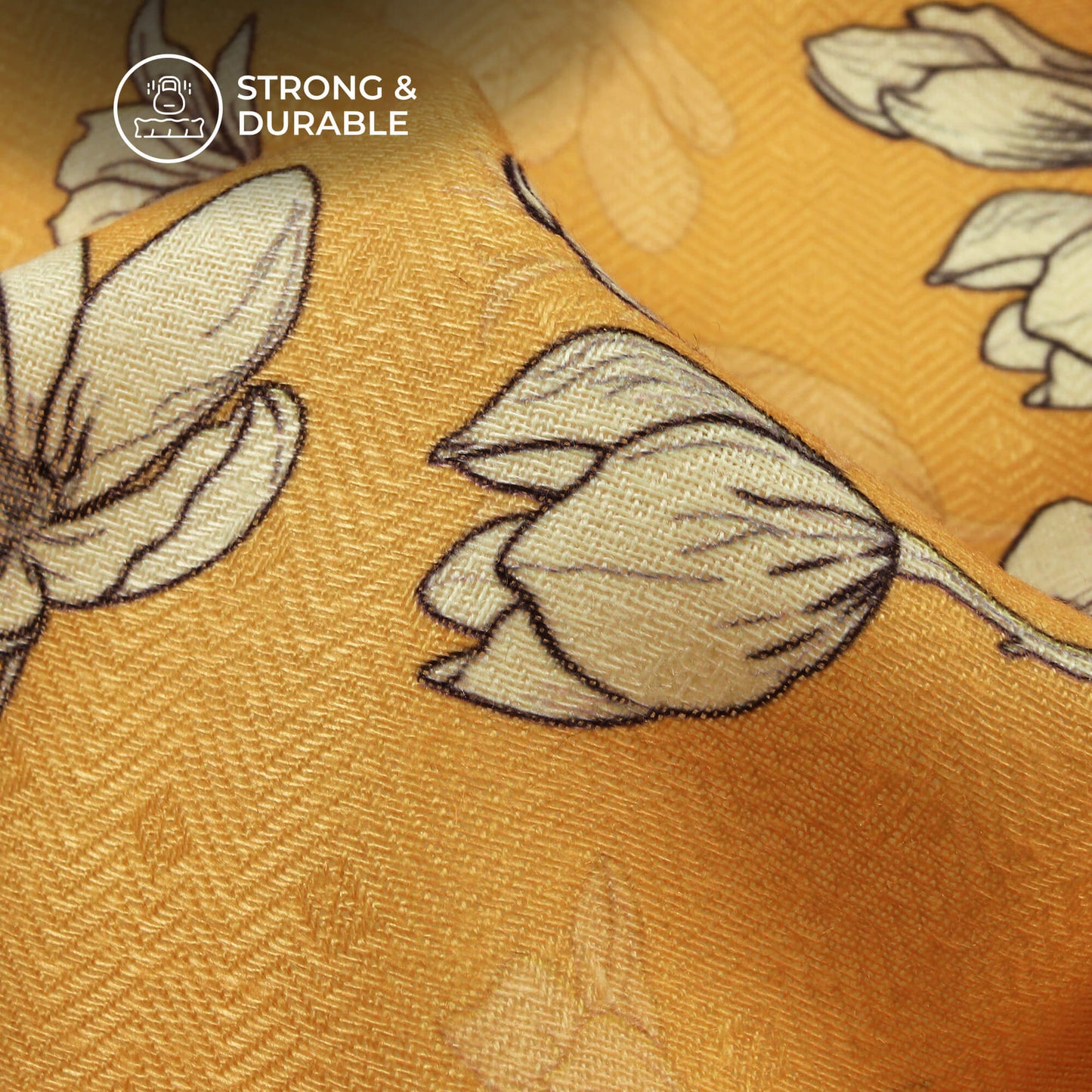 Mustard Yellow Floral Digital Print Elegant Blend Pashmina Fabric