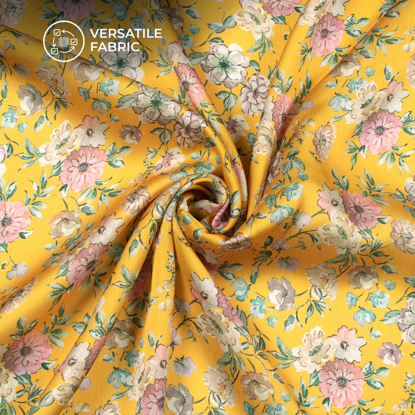 Beautiful Yellow Floral Digital Print Chiffon Satin Fabric