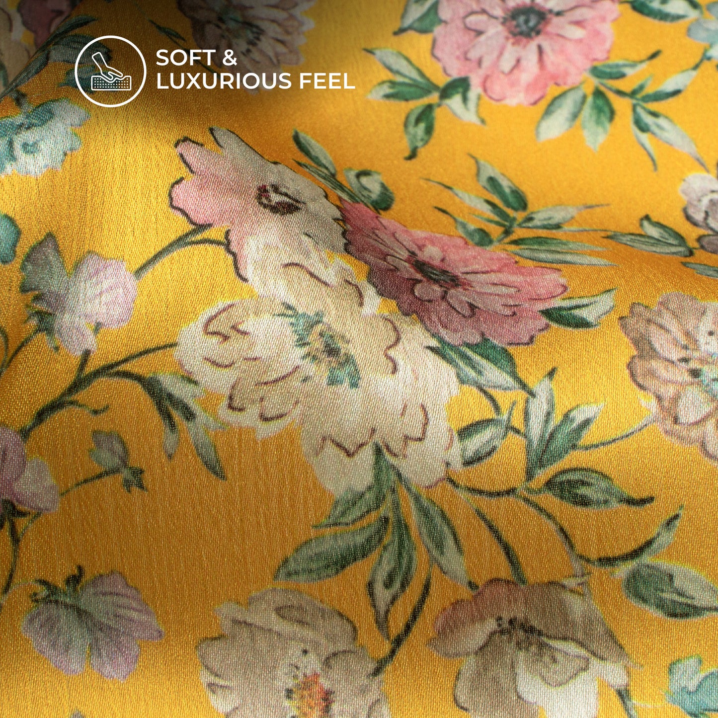 Beautiful Yellow Floral Digital Print Chiffon Satin Fabric