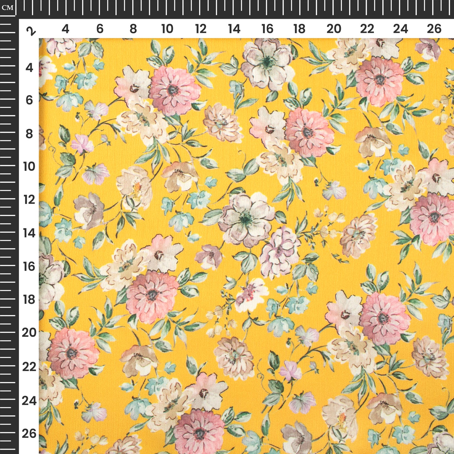 Beautiful Yellow Floral Digital Print Chiffon Satin Fabric