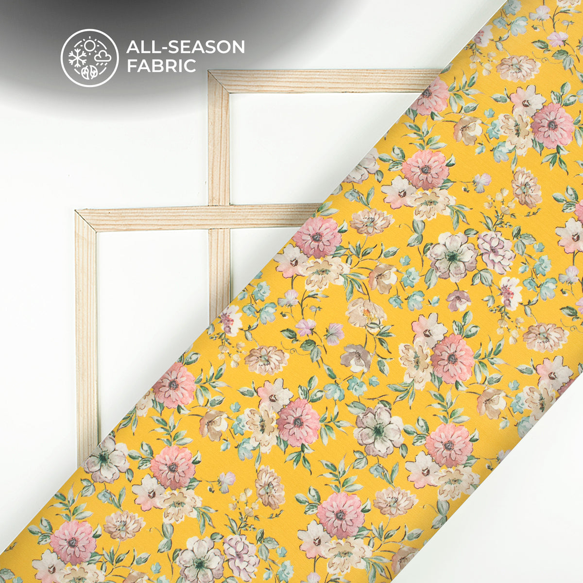 Beautiful Yellow Floral Digital Print Chiffon Satin Fabric