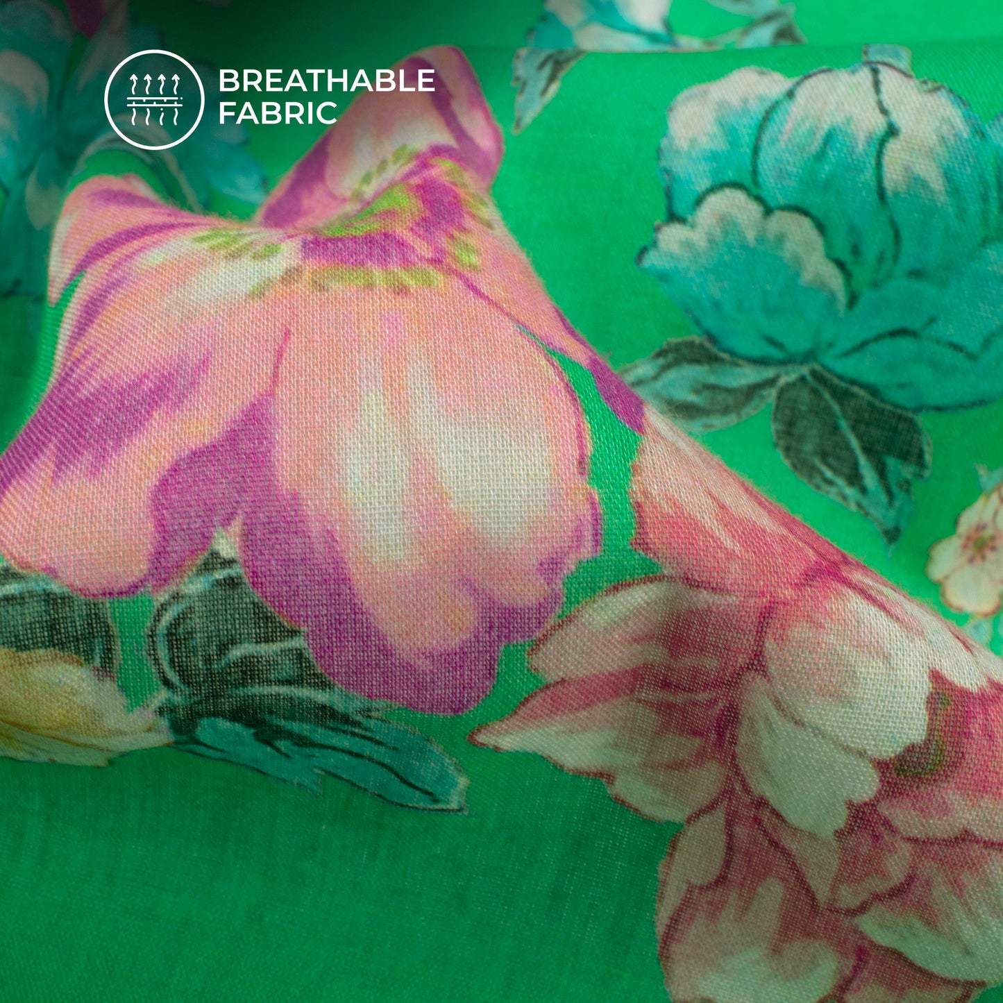 Green Floral Digital Print Pure Cotton Mulmul Fabric