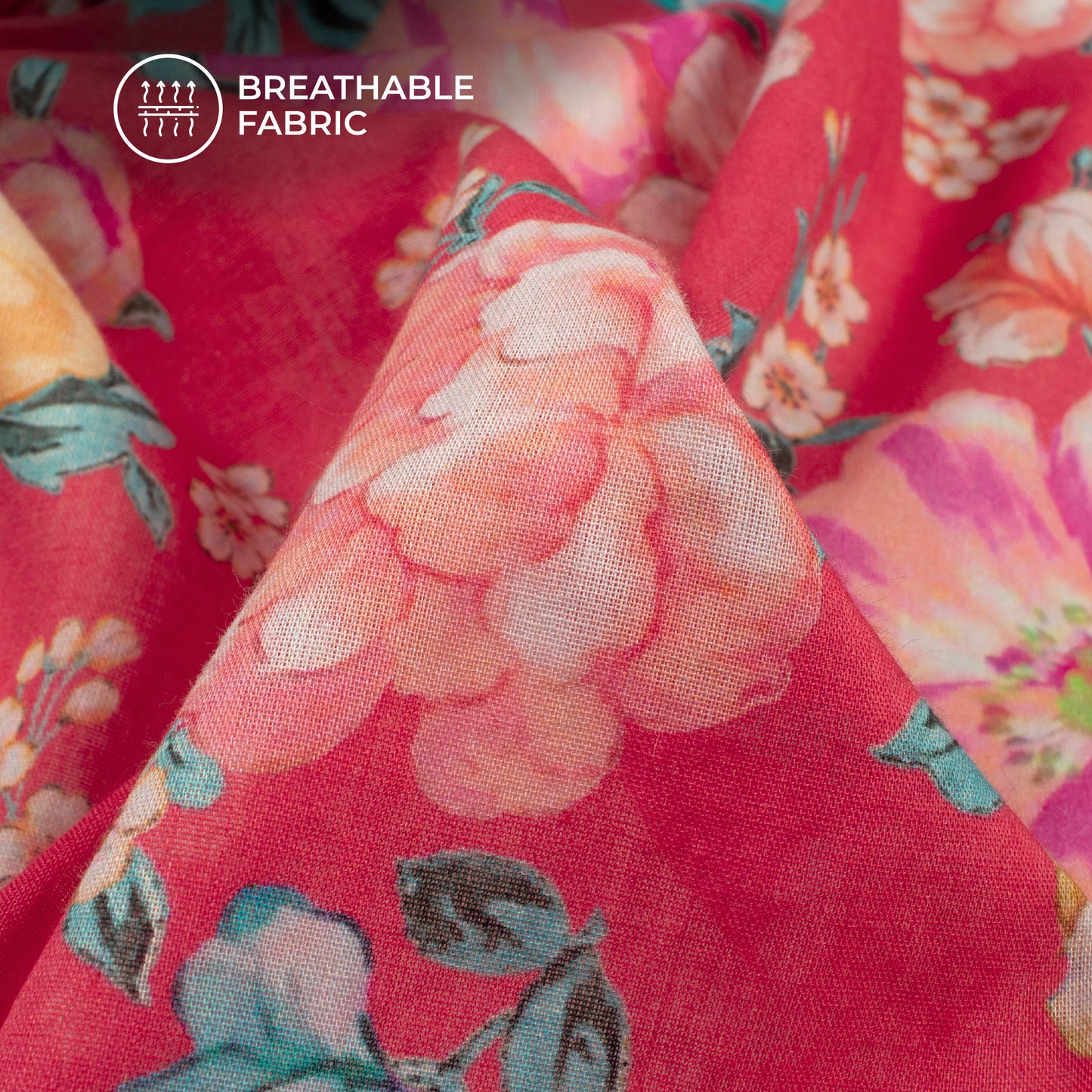 Crimson Red Floral Digital Print Pure Cotton Mulmul Fabric