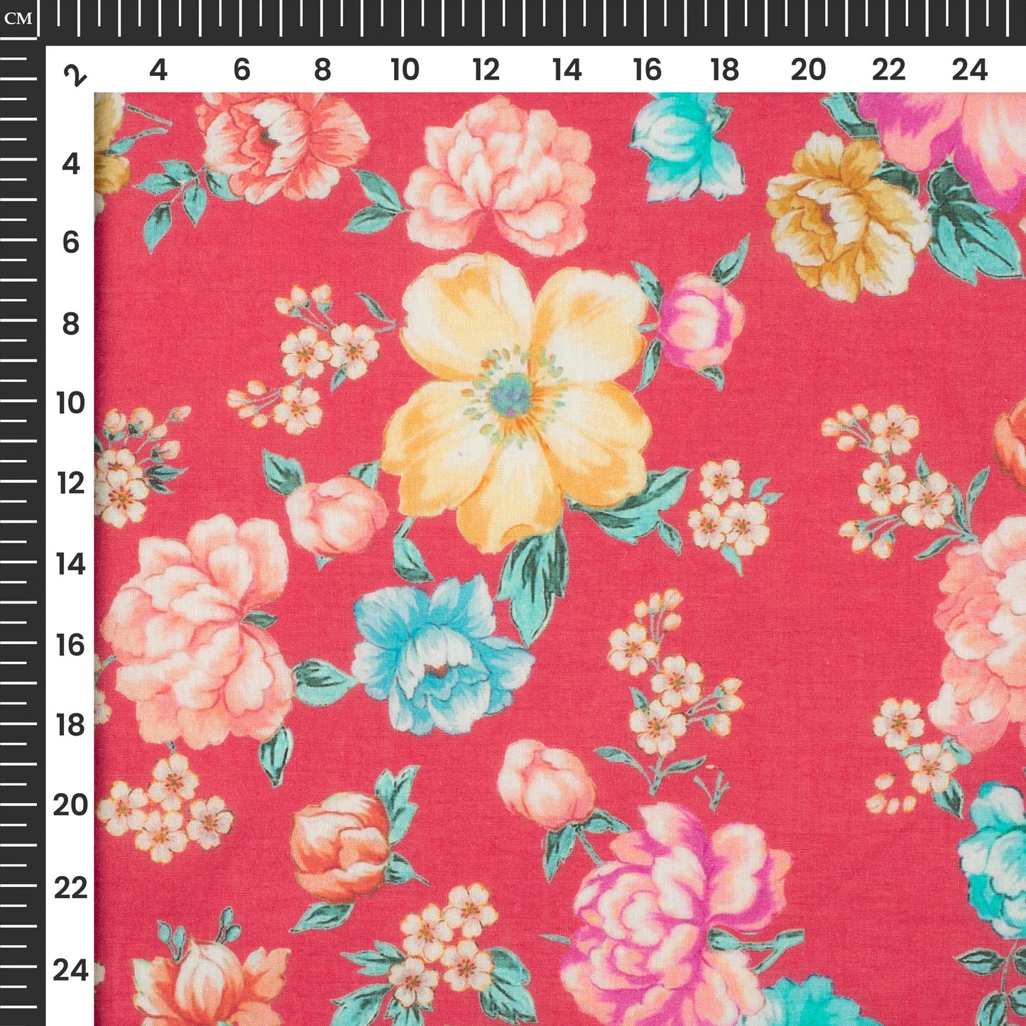 Crimson Red Floral Digital Print Pure Cotton Mulmul Fabric