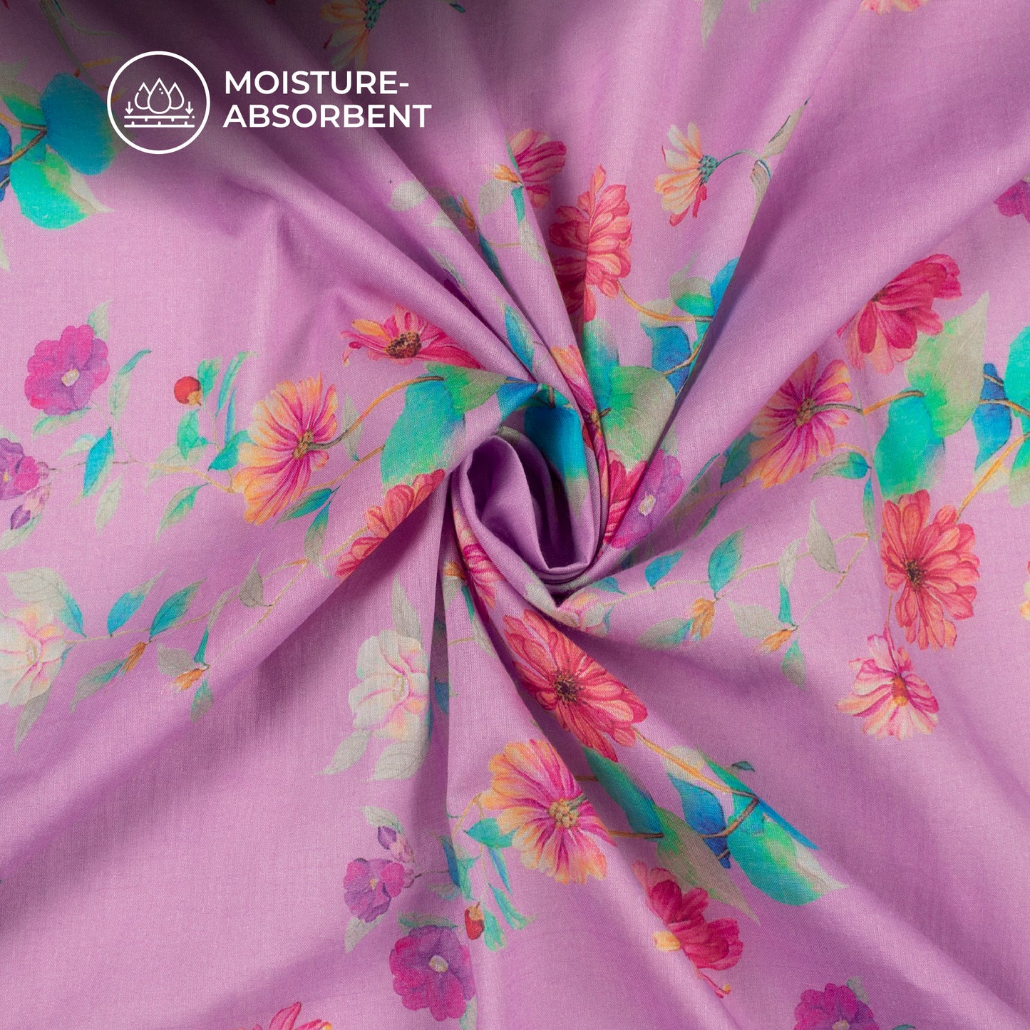 Periwinkle Purple Floral Digital Print Pure Cotton Mulmul Fabric