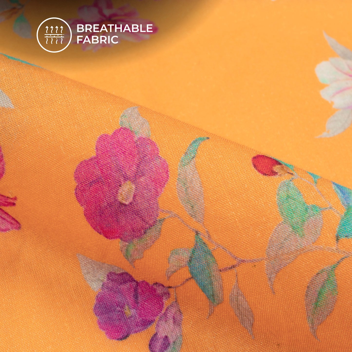 Honey Orange Floral Digital Print Pure Cotton Mulmul Fabric