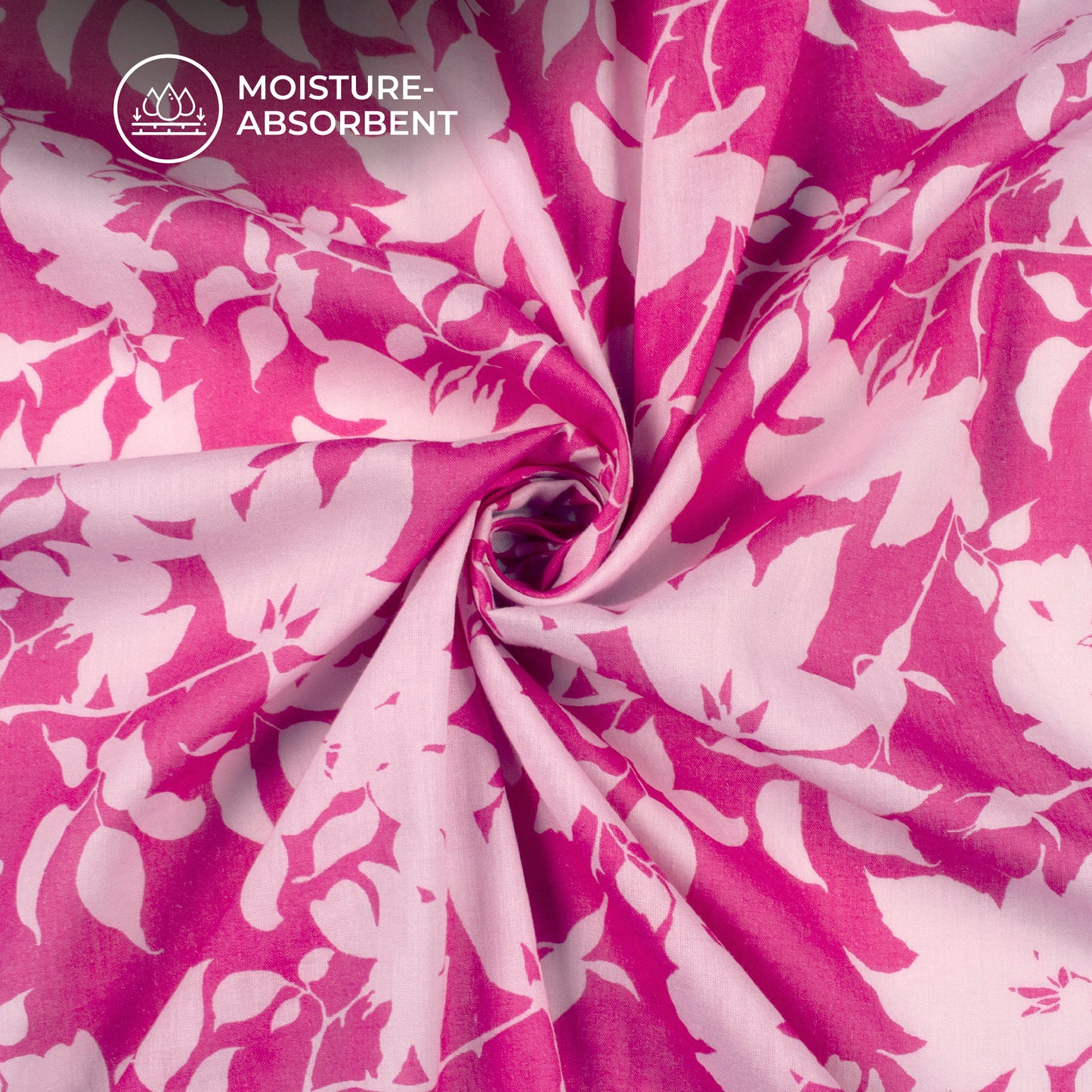 Fuscia Pink Floral Digital Print Pure Cotton Mulmul Fabric