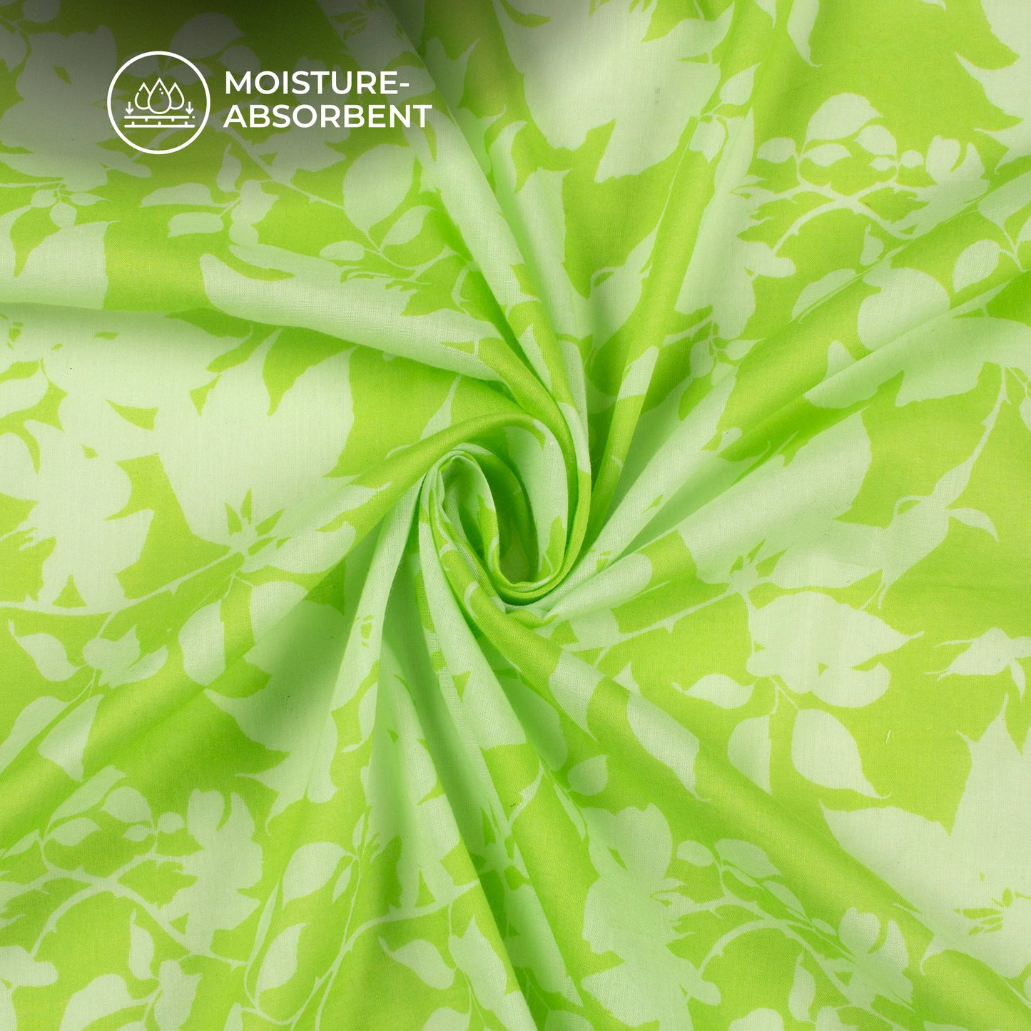 Lime Green Floral Digital Print Pure Cotton Mulmul Fabric