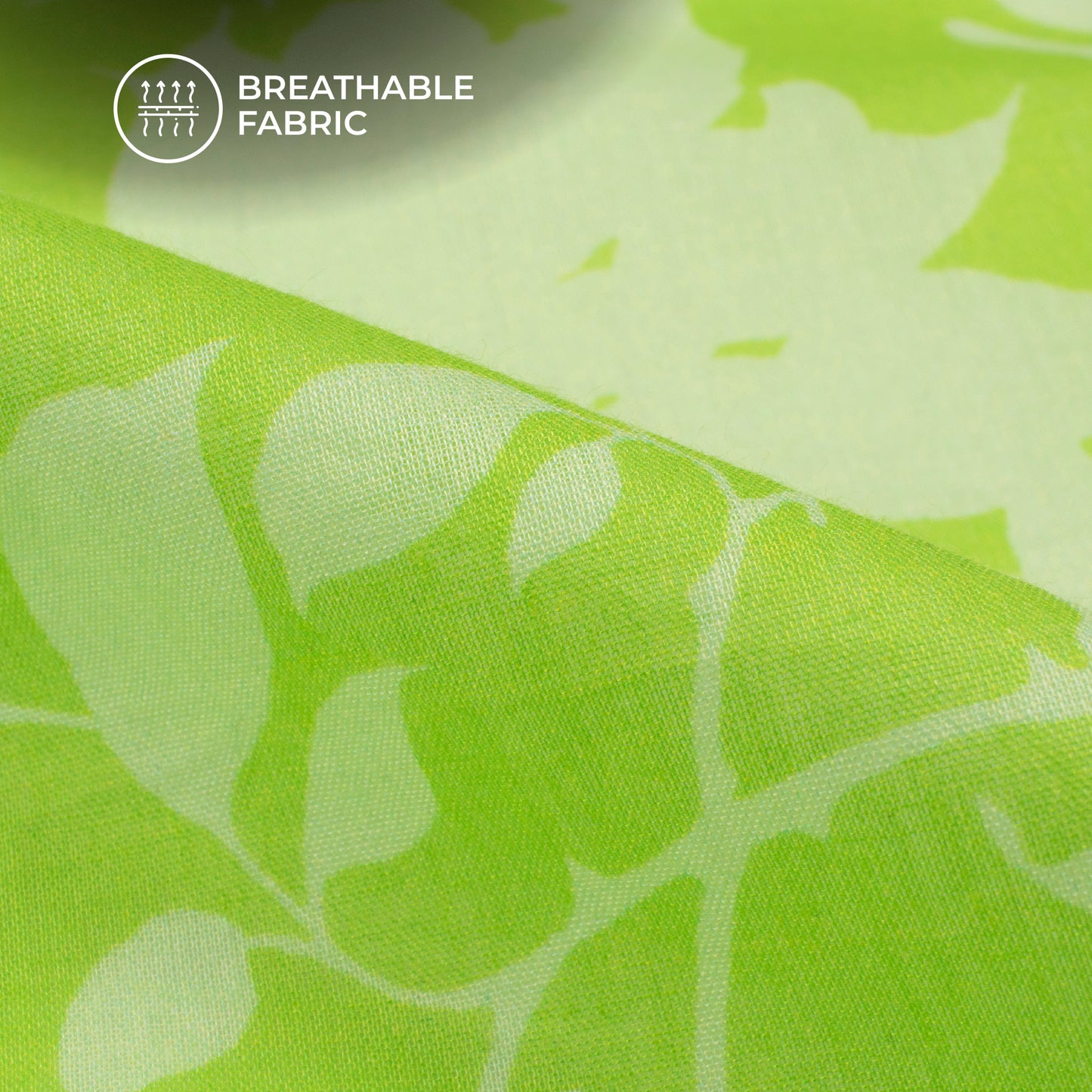Lime Green Floral Digital Print Pure Cotton Mulmul Fabric