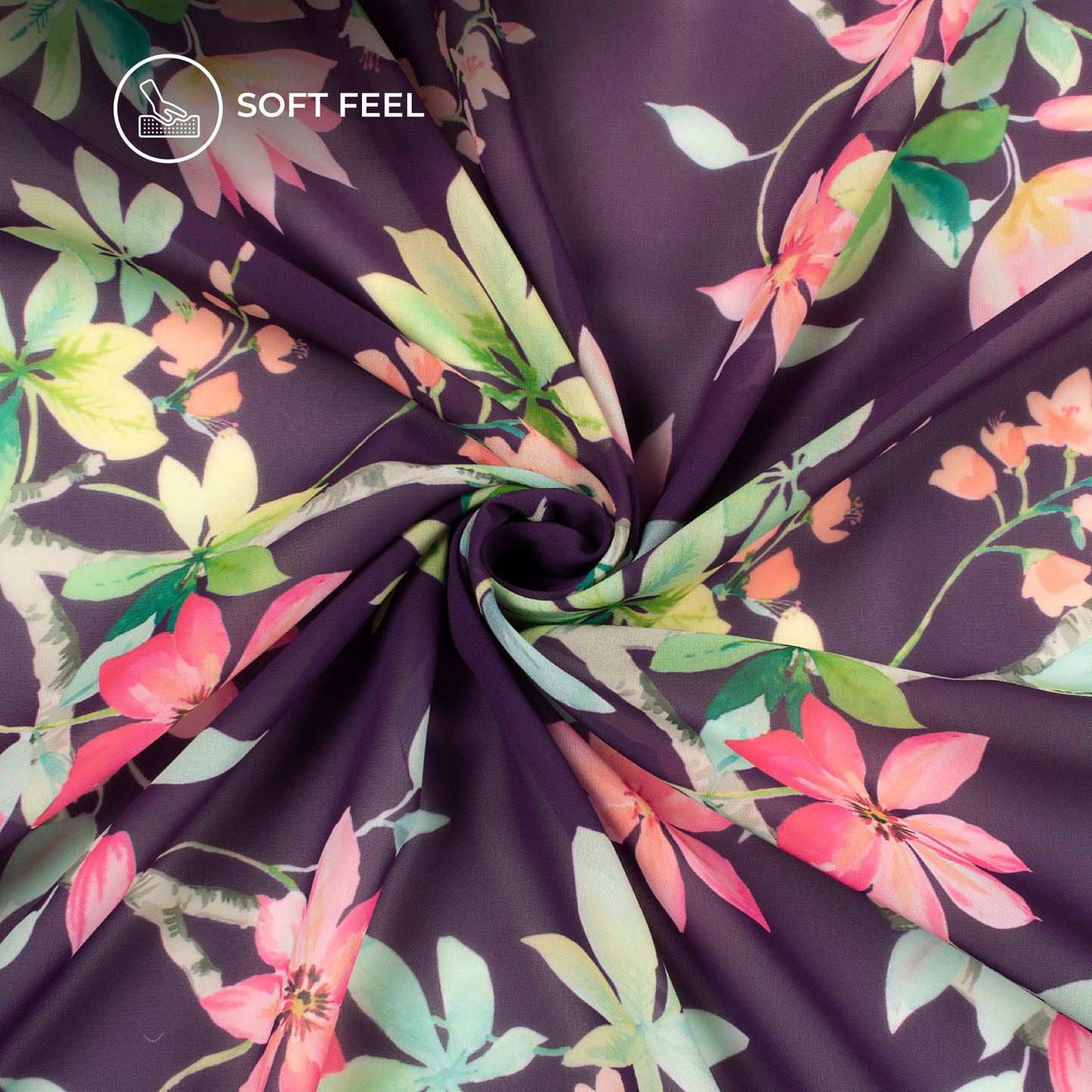 Purple Floral Digital Print Georgette Fabric