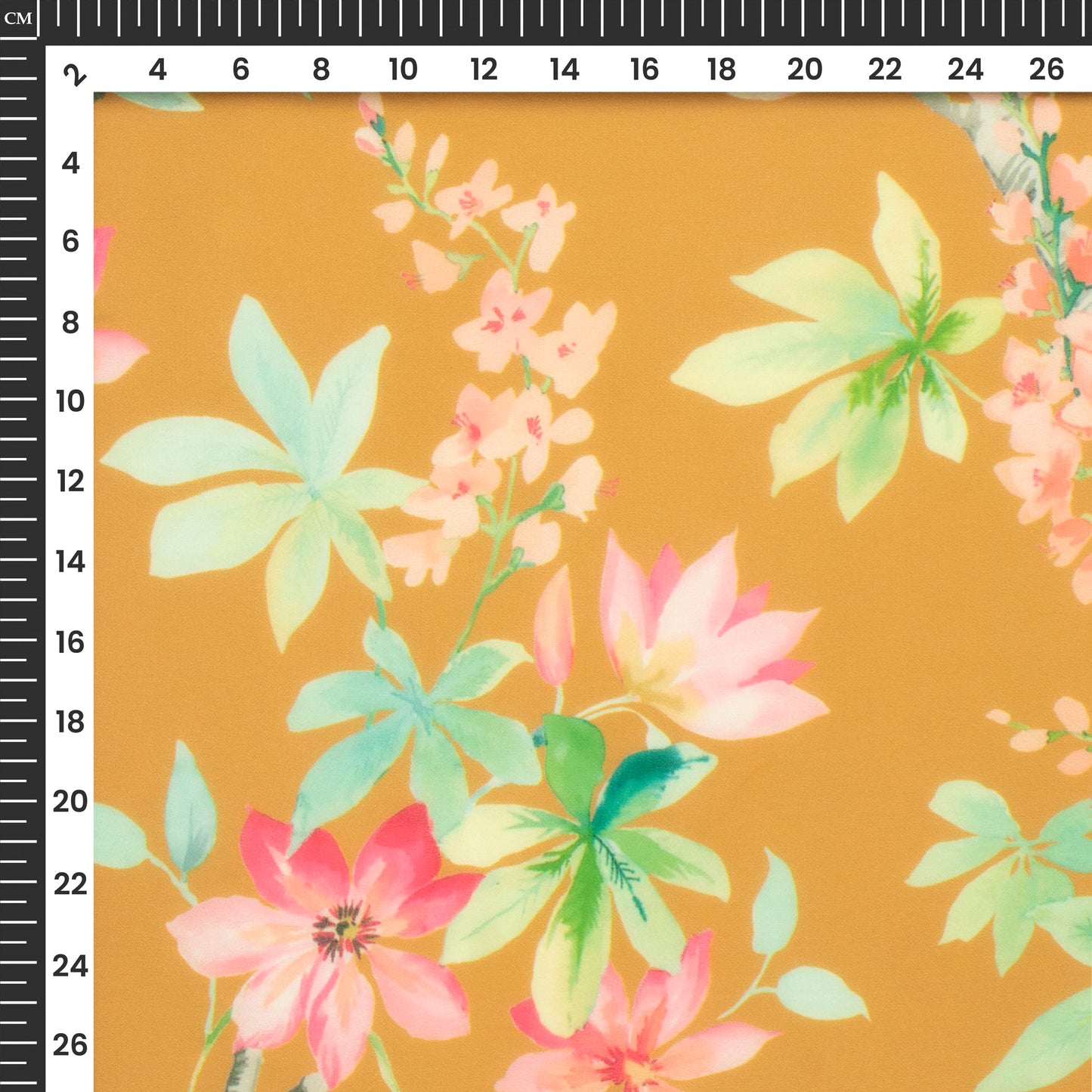 Mustard Yellow Floral Digital Print Georgette Fabric