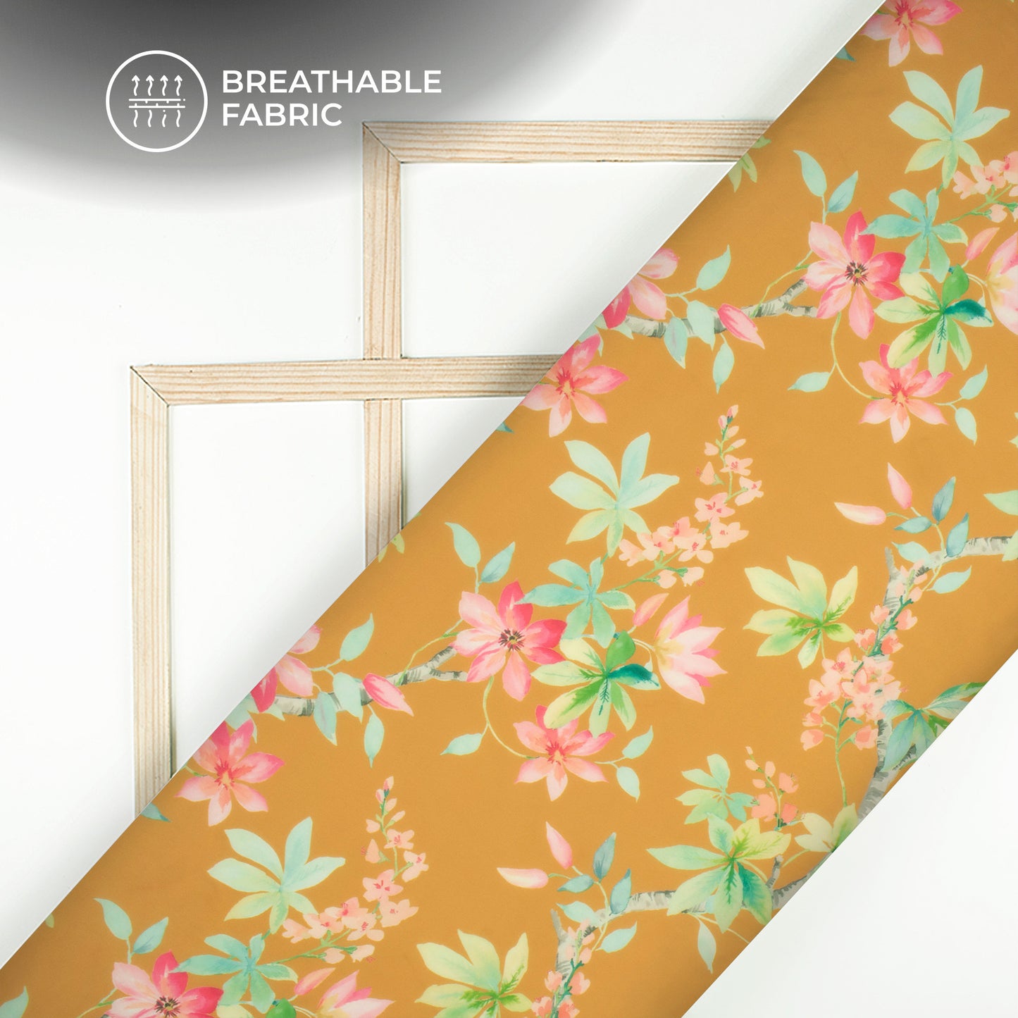 Mustard Yellow Floral Digital Print Georgette Fabric