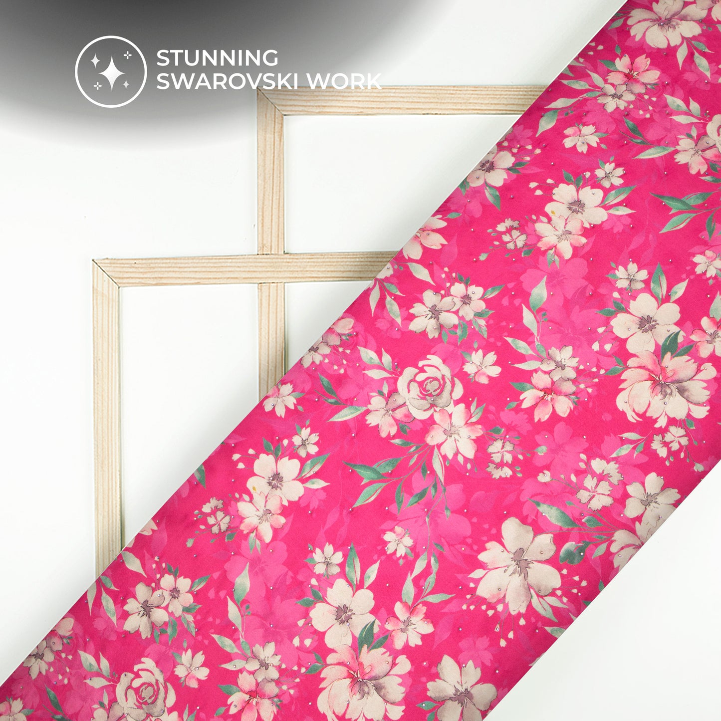 Spring Blossom Digital Print Premium Swarovski Hand Work Japan Satin Fabric