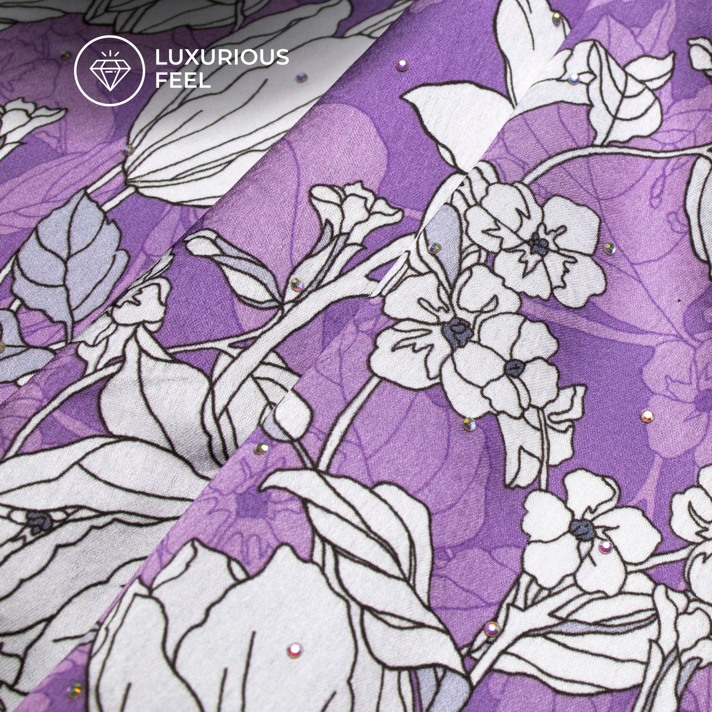 Botanical Beauty Digital Print Premium Swarovski Handwork Japan Satin Fabric