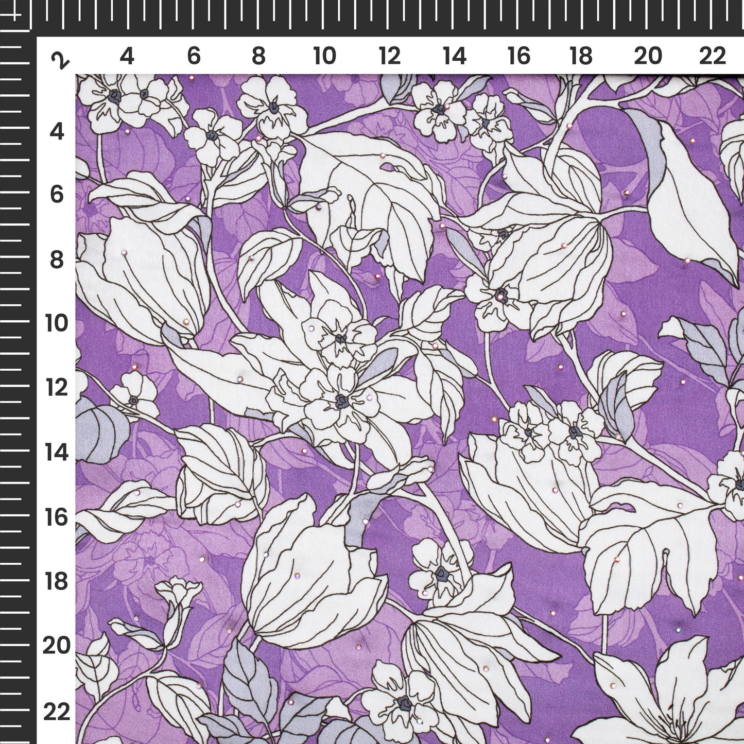 Botanical Beauty Digital Print Premium Swarovski Handwork Japan Satin Fabric