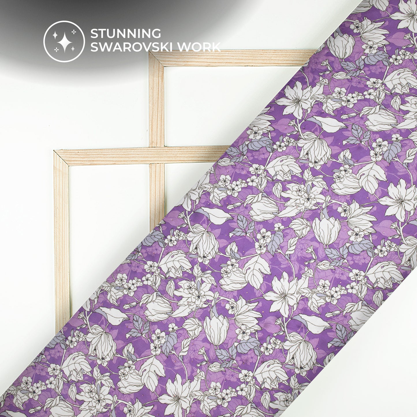 Botanical Beauty Digital Print Premium Swarovski Handwork Japan Satin Fabric